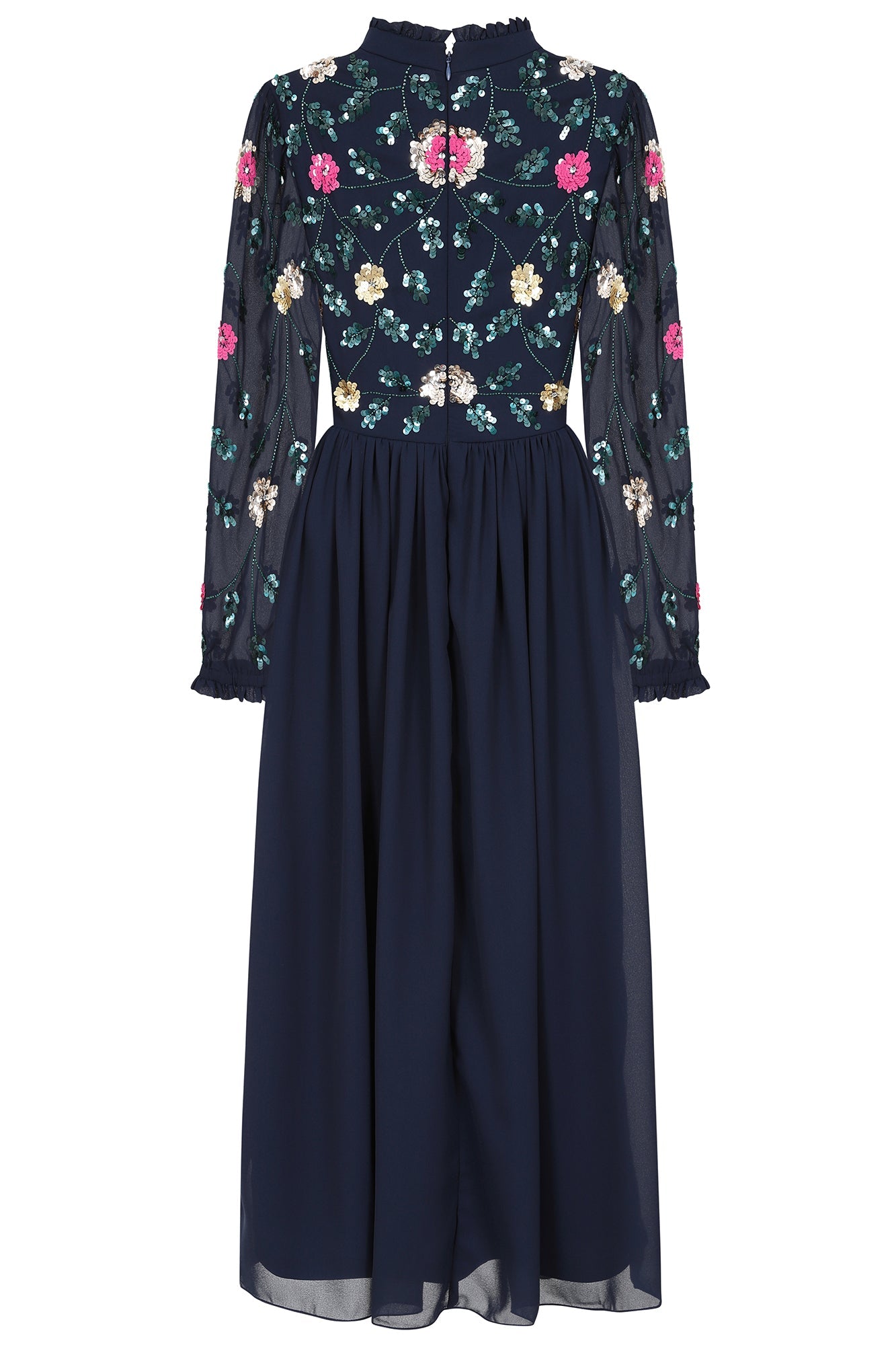 Marette Floral Embellished Midi Dress - Navy