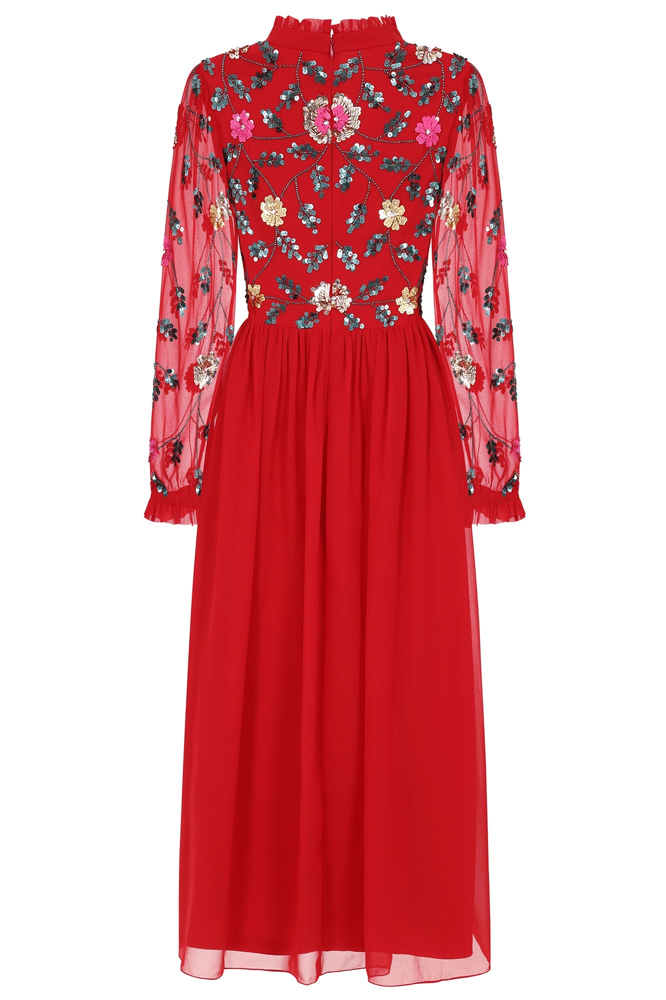 Marette Floral Embellished Midi Dress - Lipstick Red