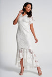 Marguerite White Lace Dip Hem Midaxi Dress