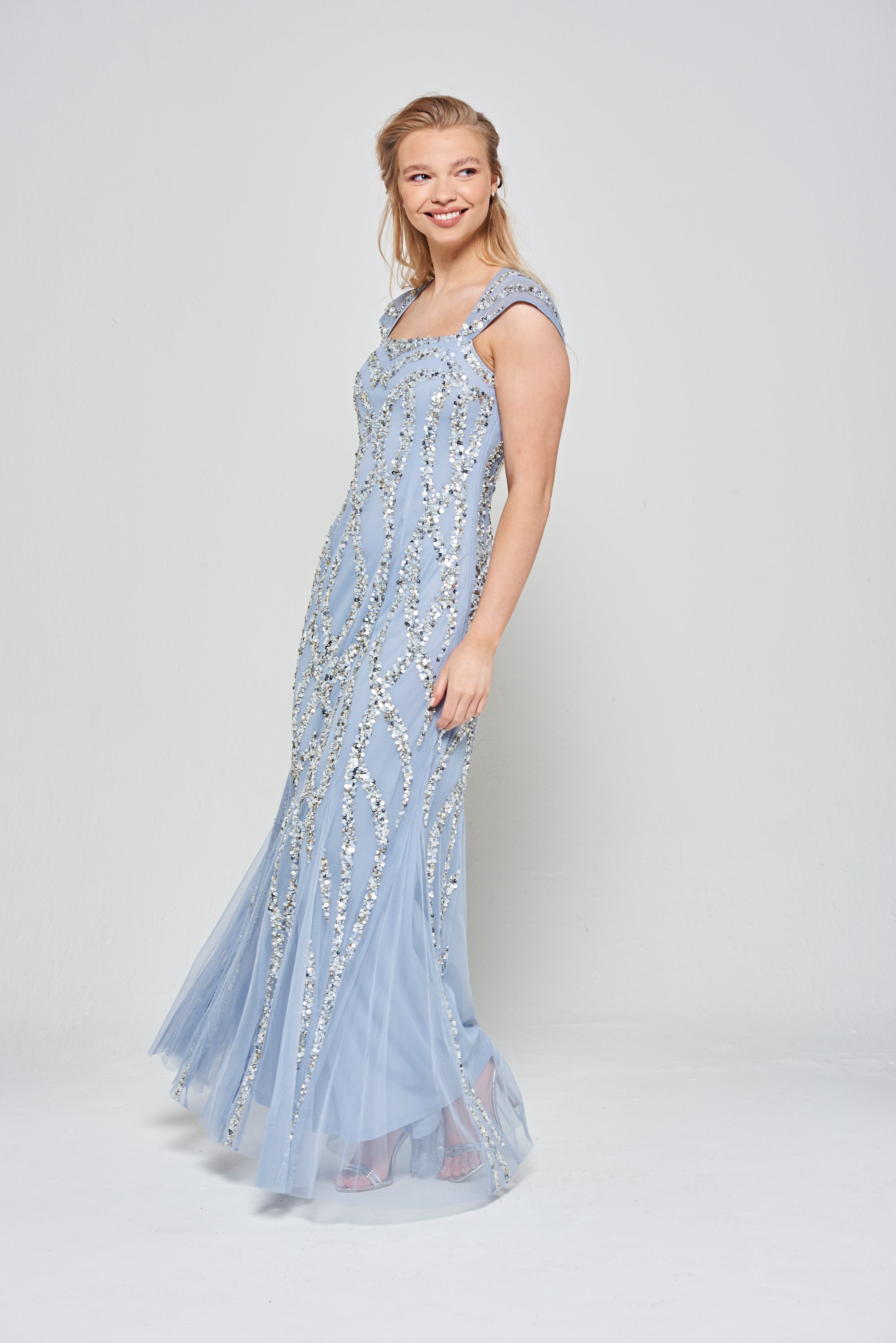 Maria Embellished Maxi Dress in Blue