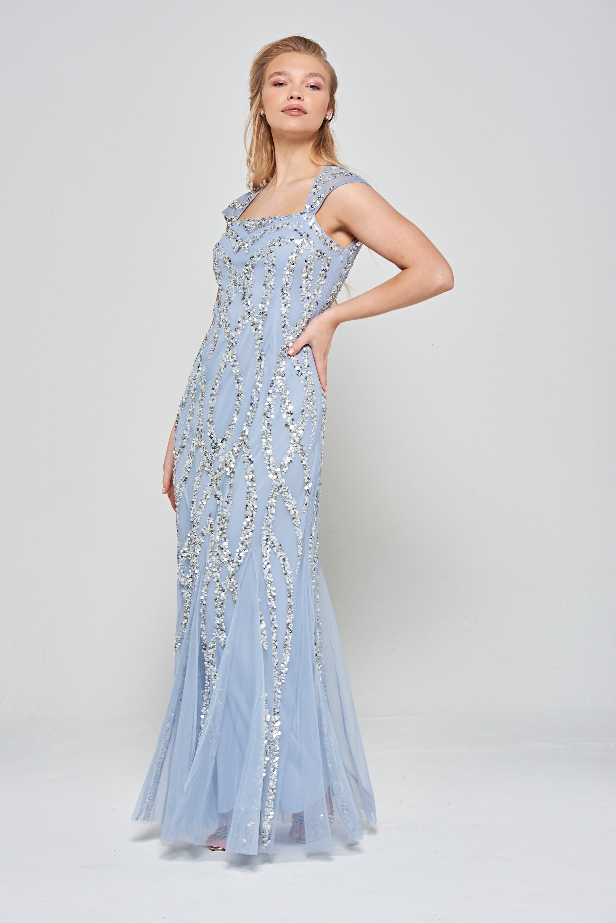 Maria Embellished Maxi Dress in Blue