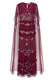 Marilla Embellished Cape Sleeve Maxi Dress