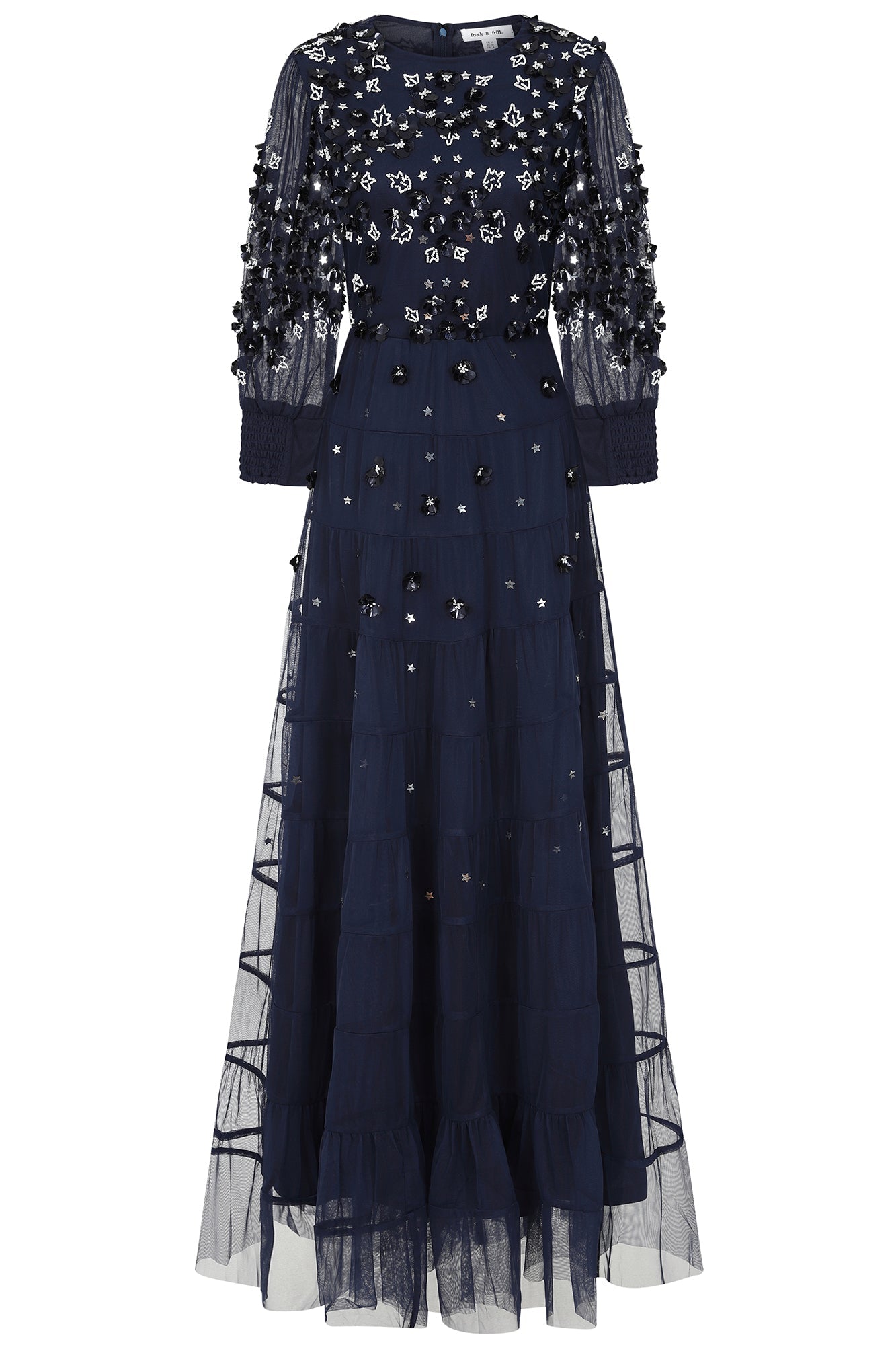 Marissa Embellished Tiered Maxi Dress - Navy 