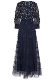 Marissa Embellished Tiered Maxi Dress - Navy