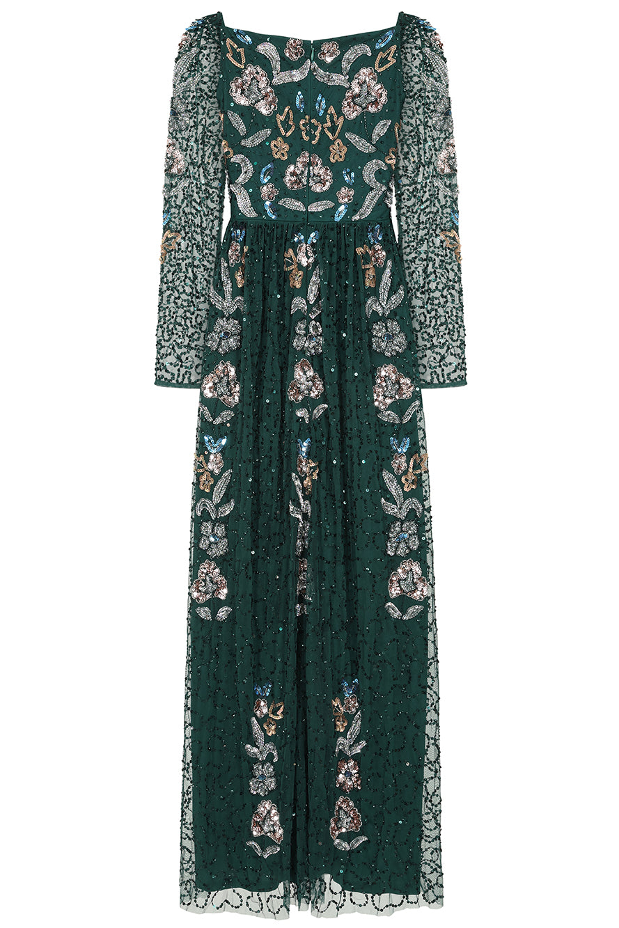Martina Green Floral Embellished Maxi Dress