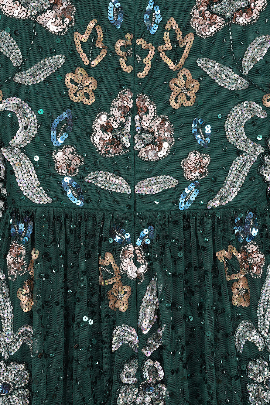 Martina Green Floral Embellished Maxi Dress