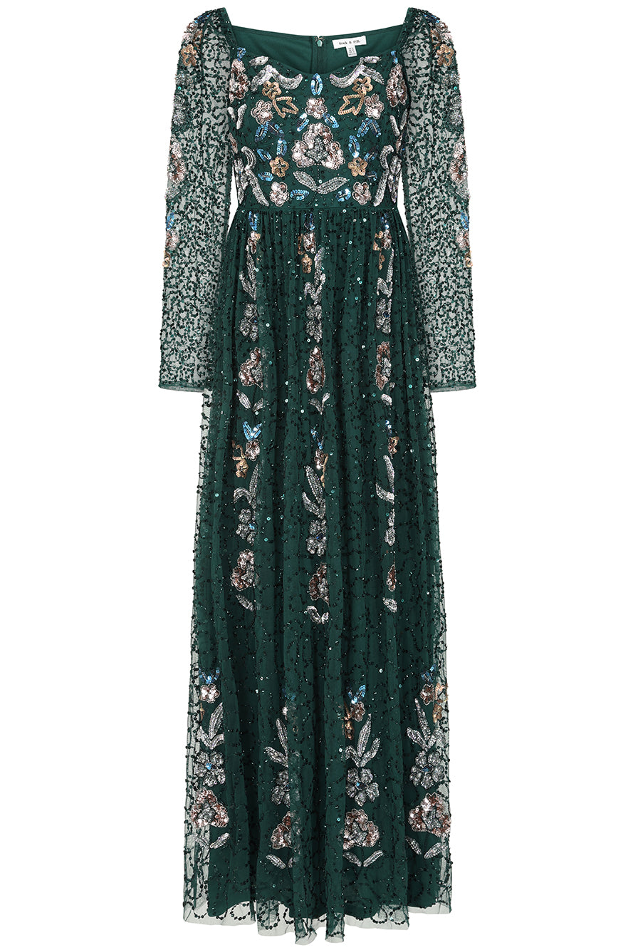 Martina Green Floral Embellished Maxi Dress