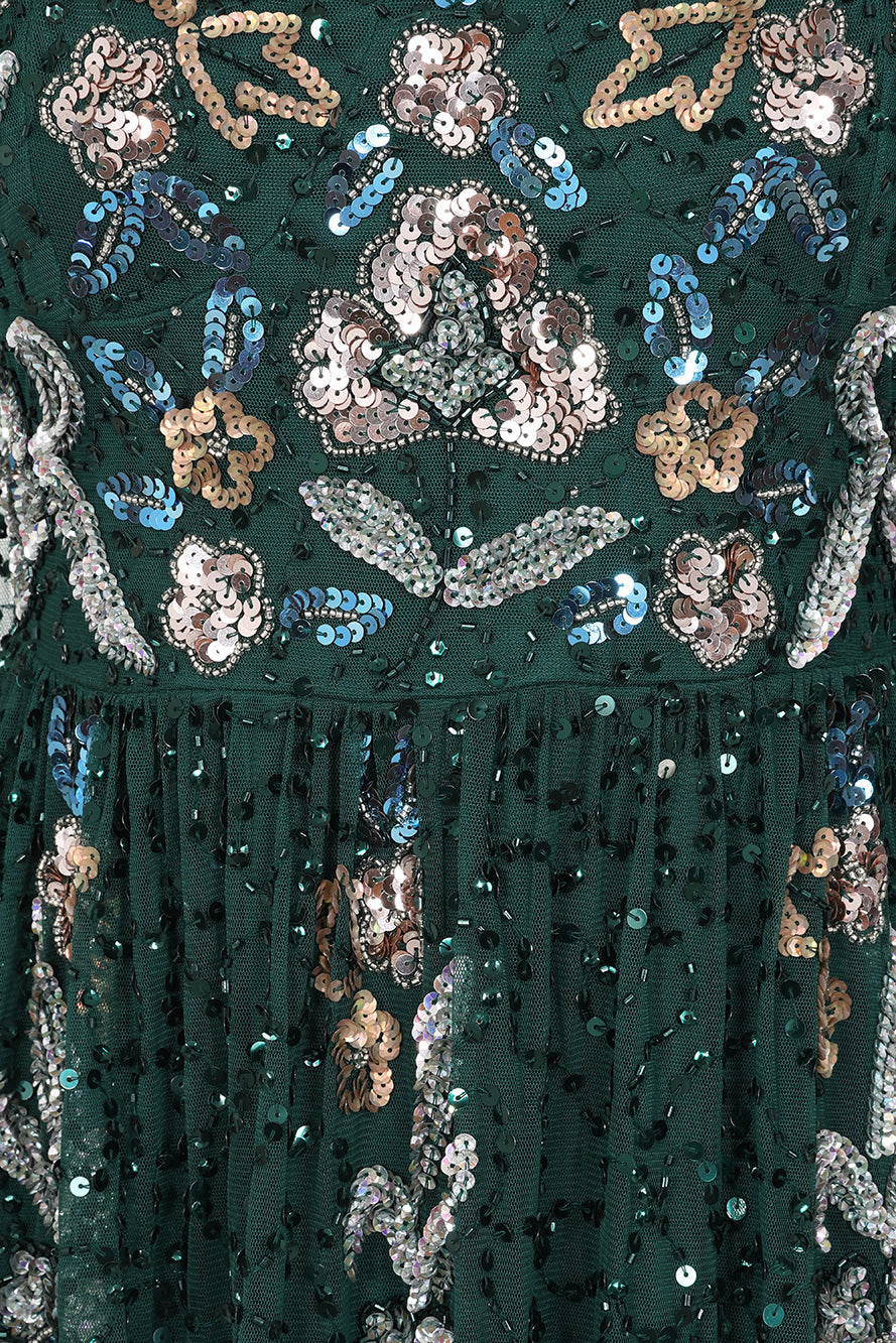 Martina Green Floral Embellished Maxi Dress