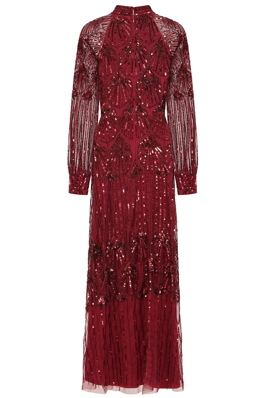Maxine Burgundy Embellished Maxi Dress