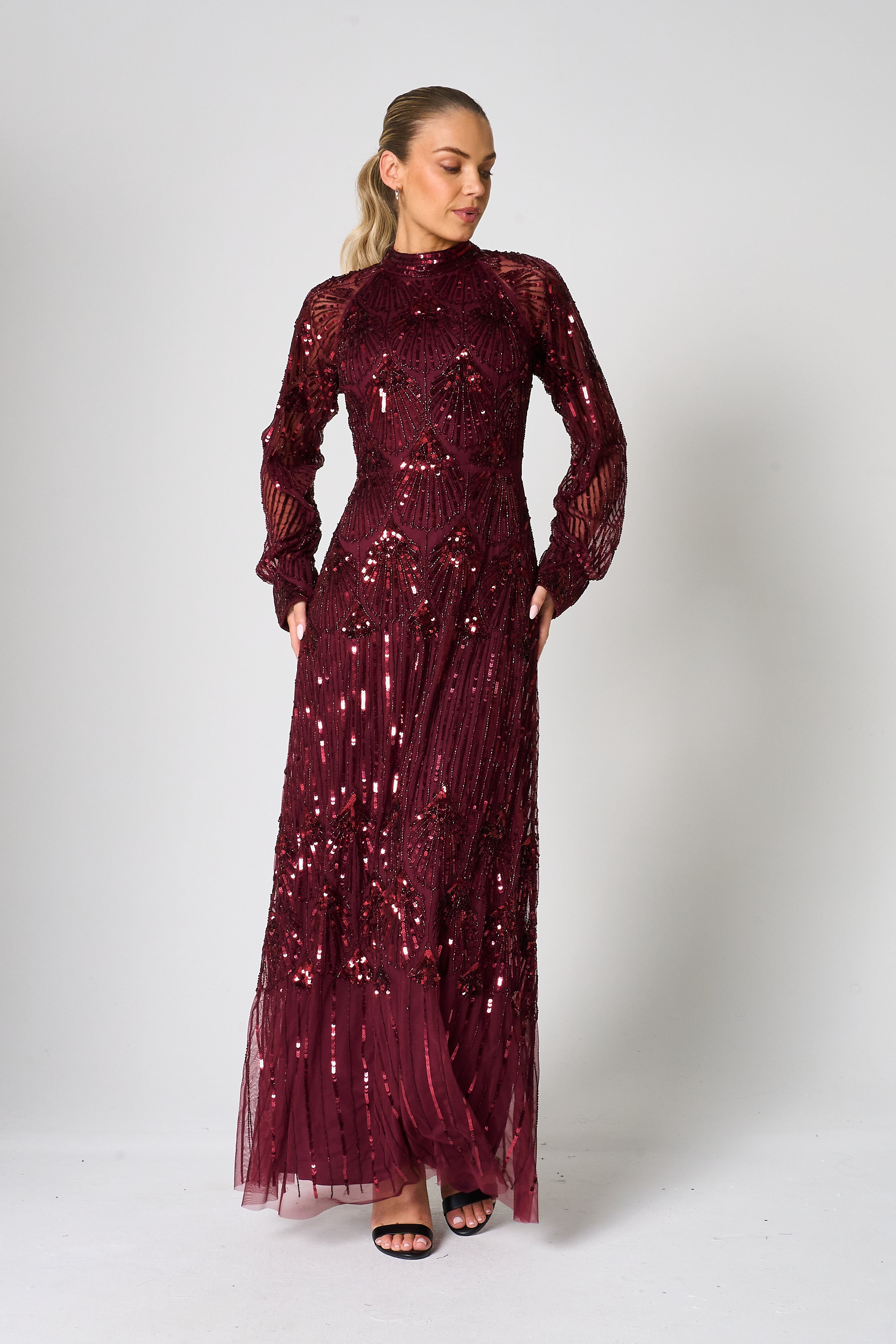 Maxine Burgundy Embellished Maxi Dress