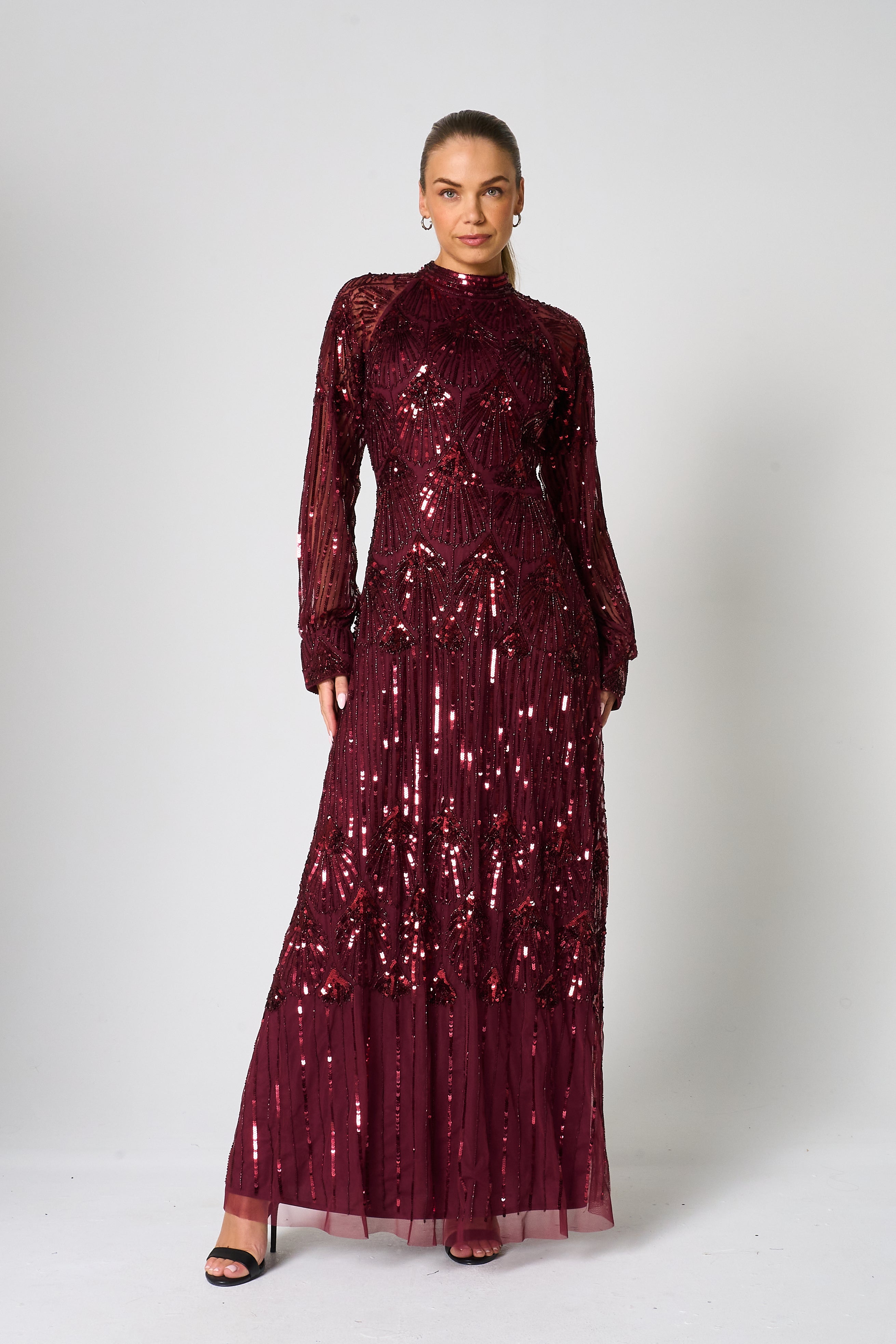 Maxine Burgundy Embellished Maxi Dress
