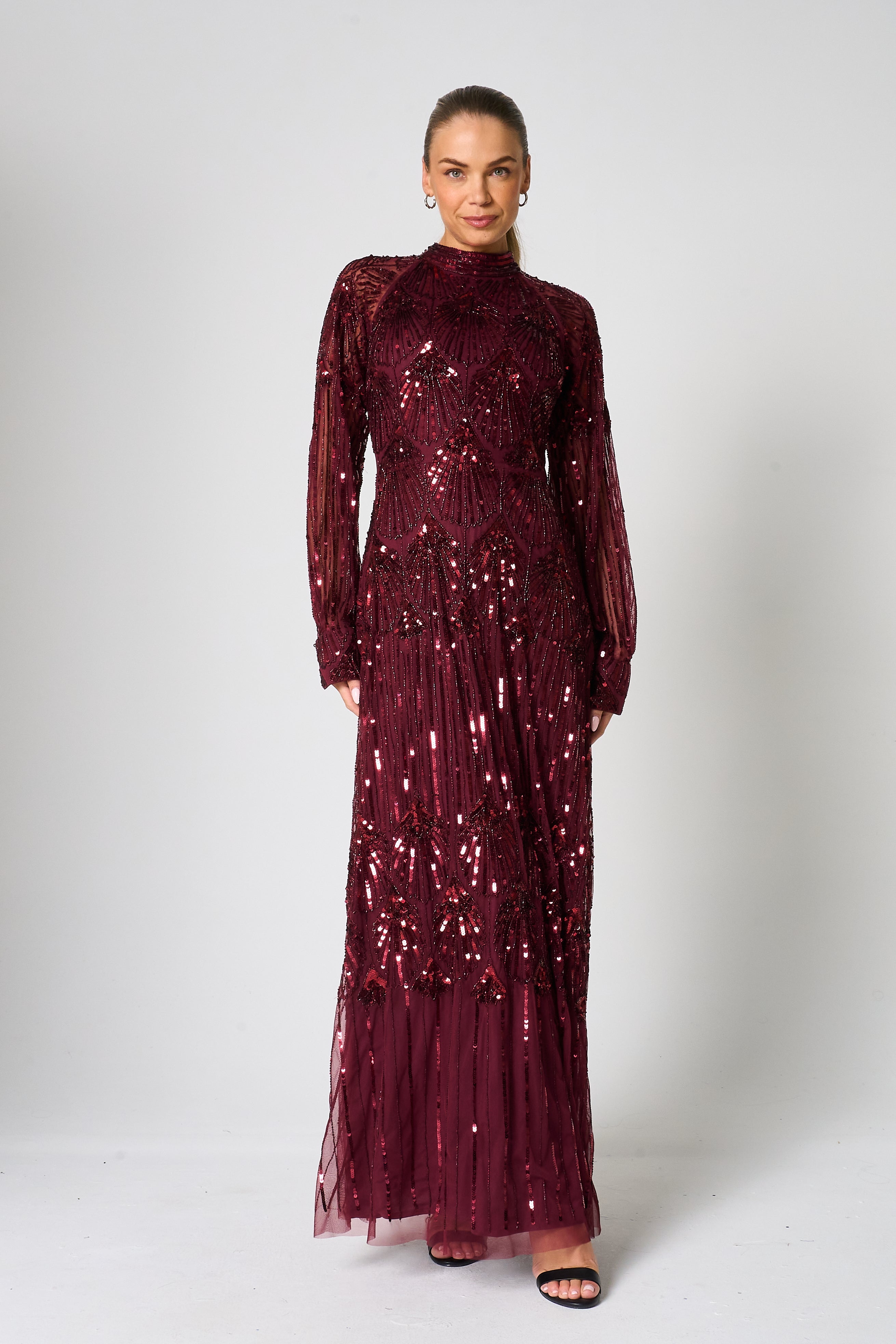 Maxine Burgundy Embellished Maxi Dress