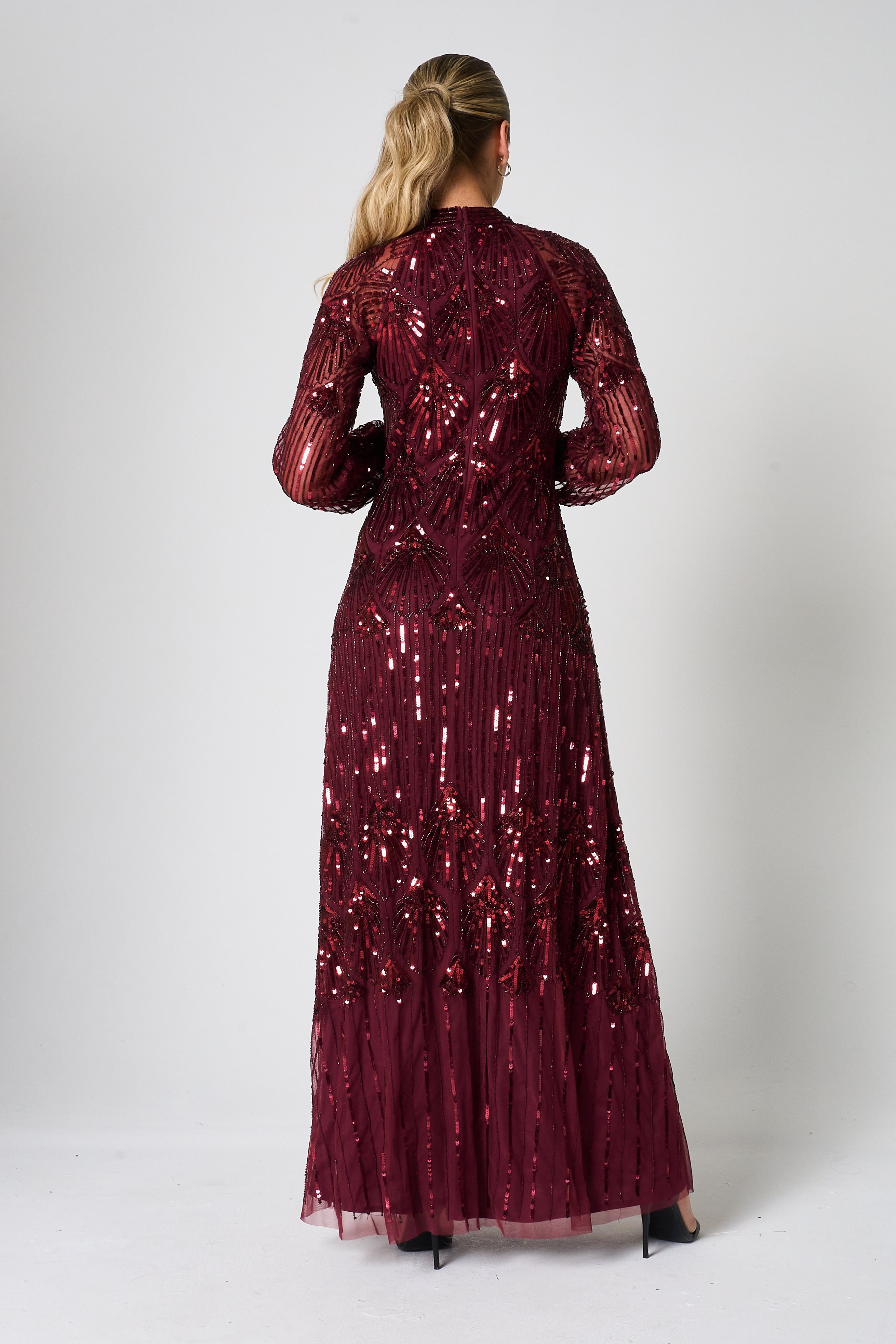 Maxine Burgundy Embellished Maxi Dress