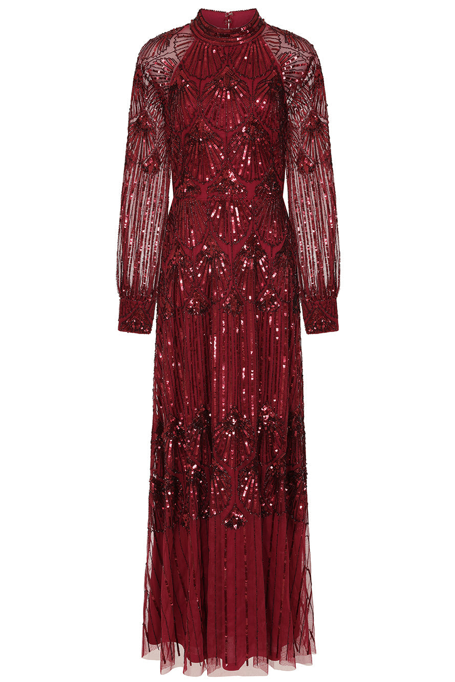 Maxine Burgundy Embellished Maxi Dress