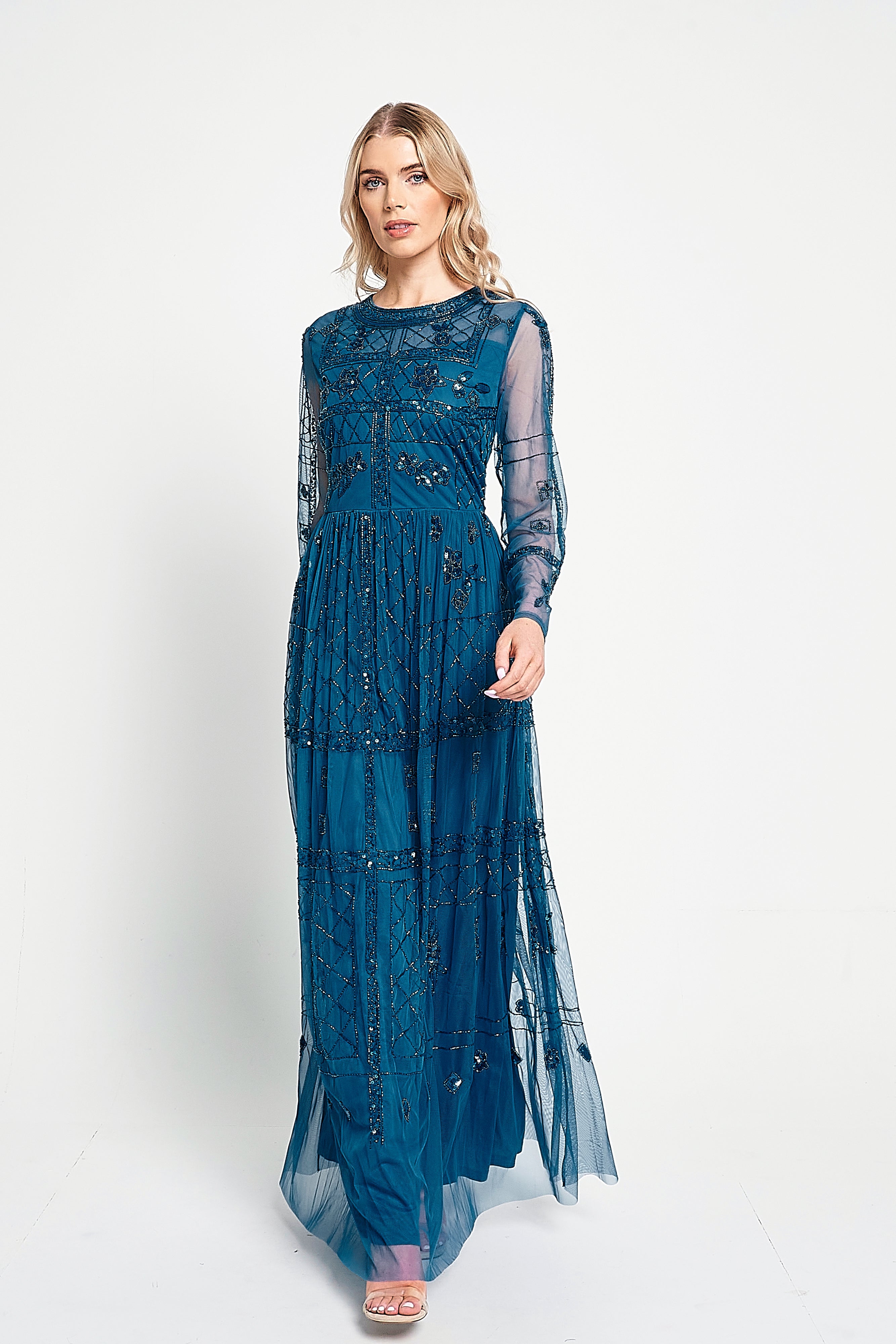 Maya Blue Embellished Maxi Dress