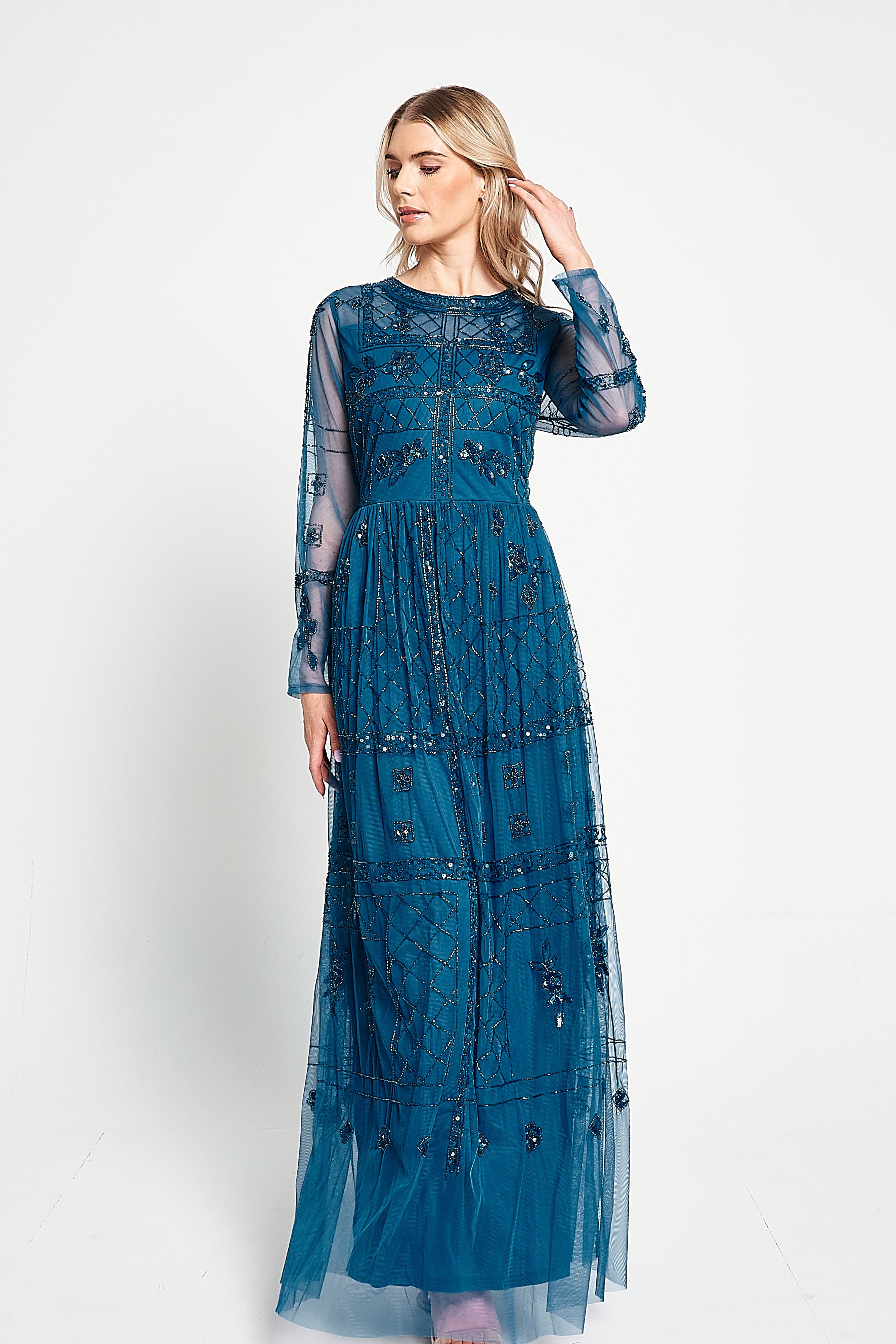 Maya Blue Embellished Maxi Dress