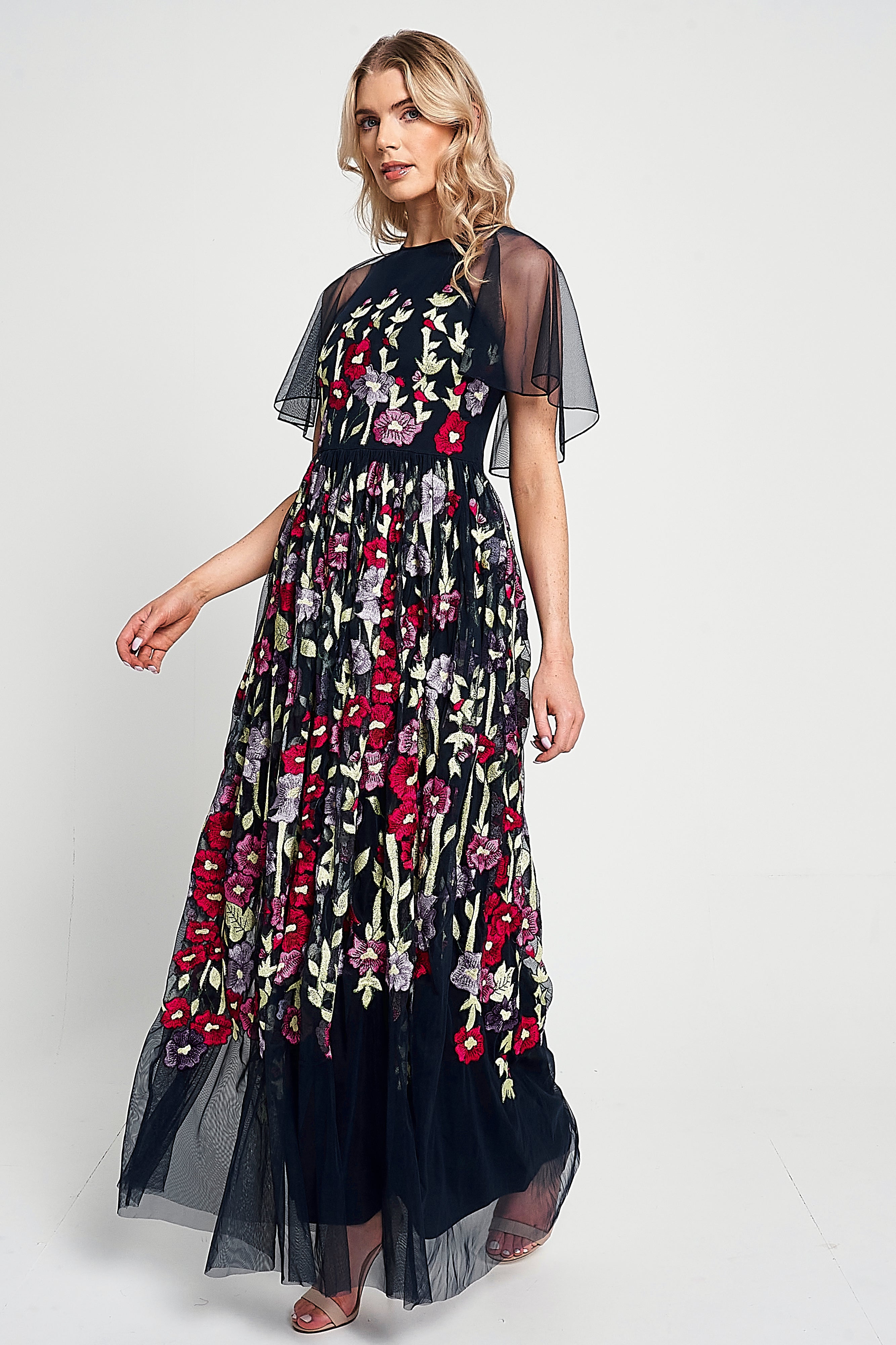 Meadow Navy Floral Embroidered Maxi Dress