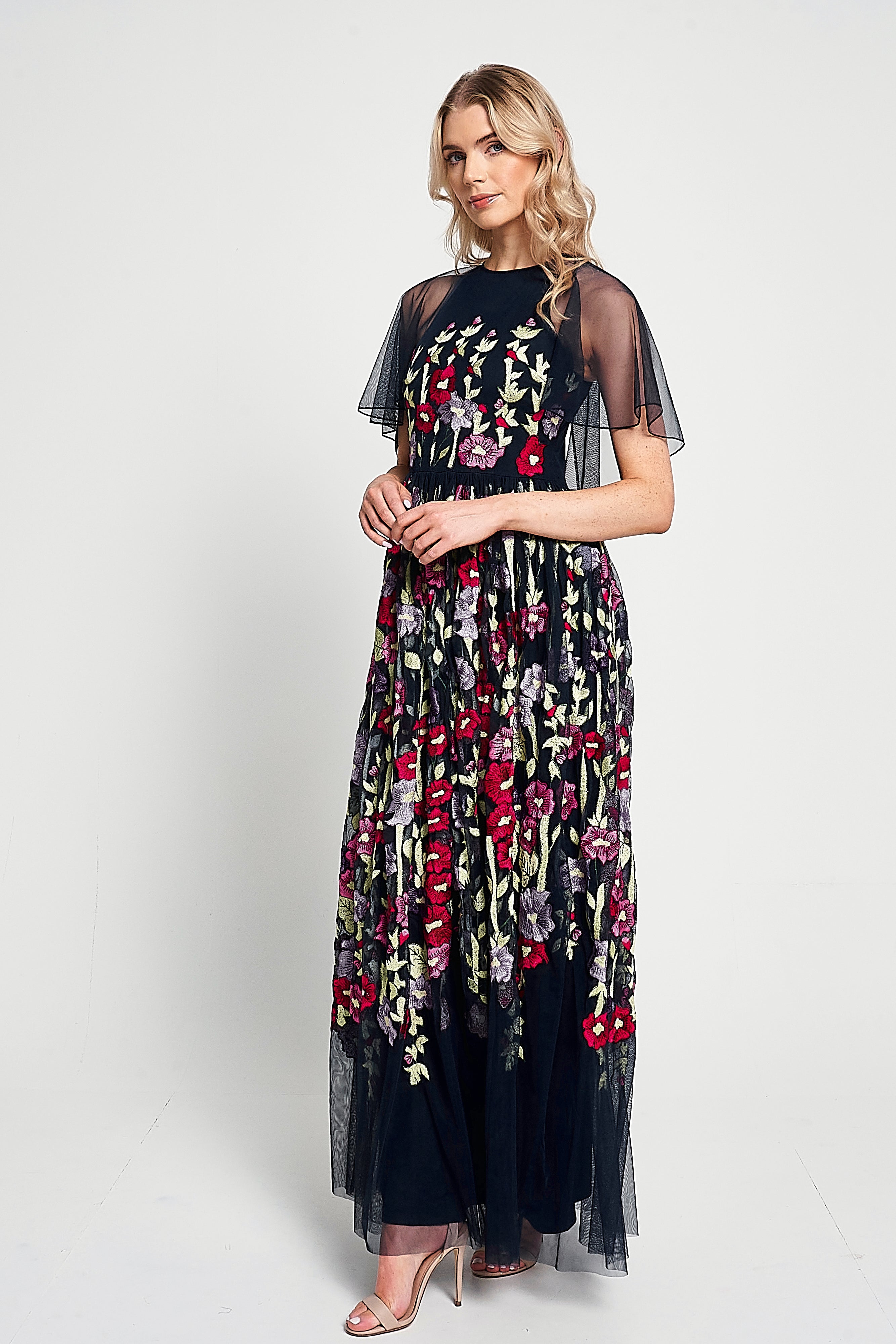 Meadow Navy Floral Embroidered Maxi Dress