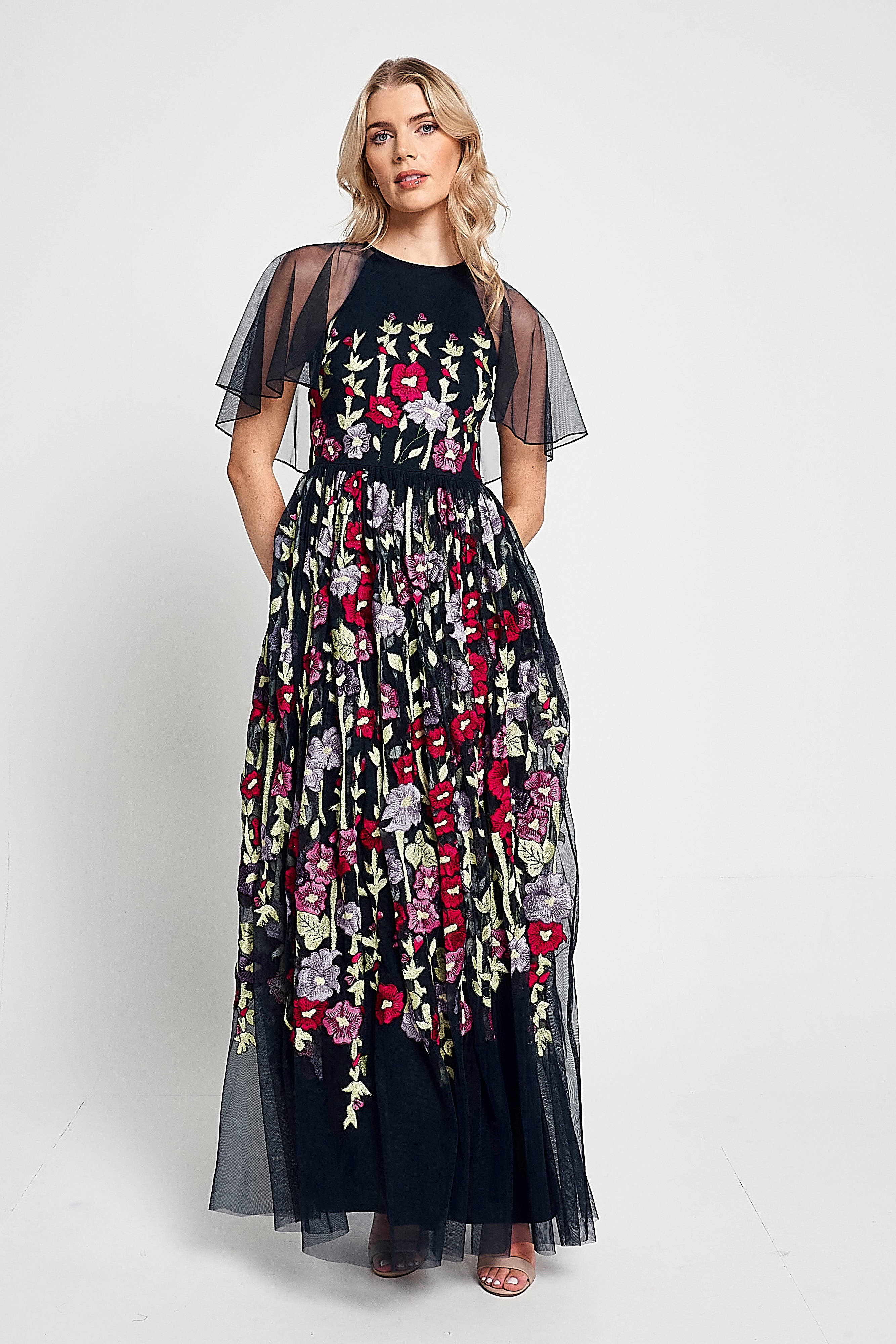 Meadow Navy Floral Embroidered Maxi Dress