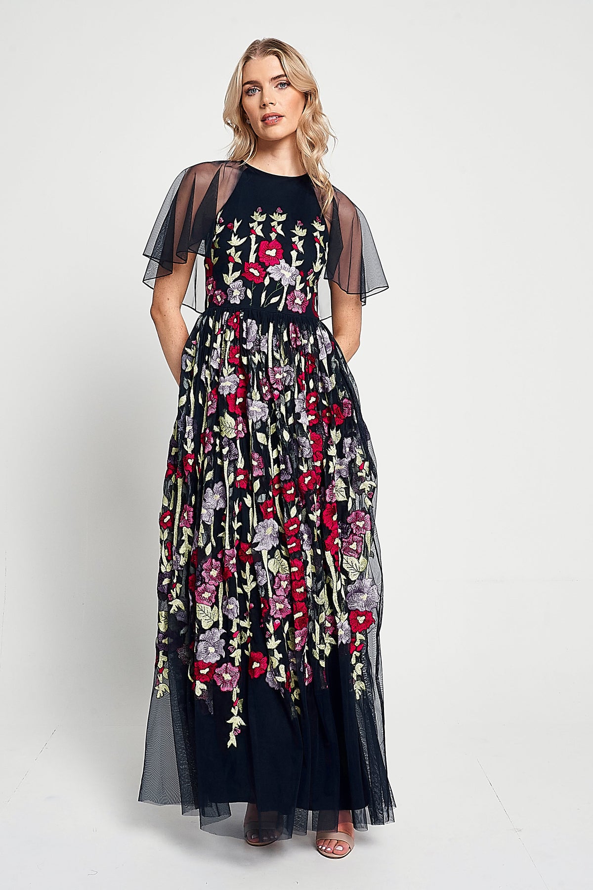 Meadow Navy Floral Embroidered Maxi Dress