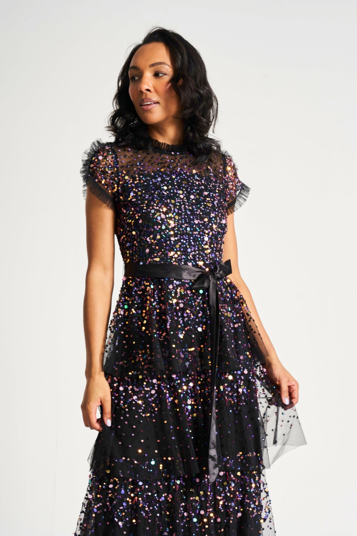 Medora Black Sequin Midi Dress