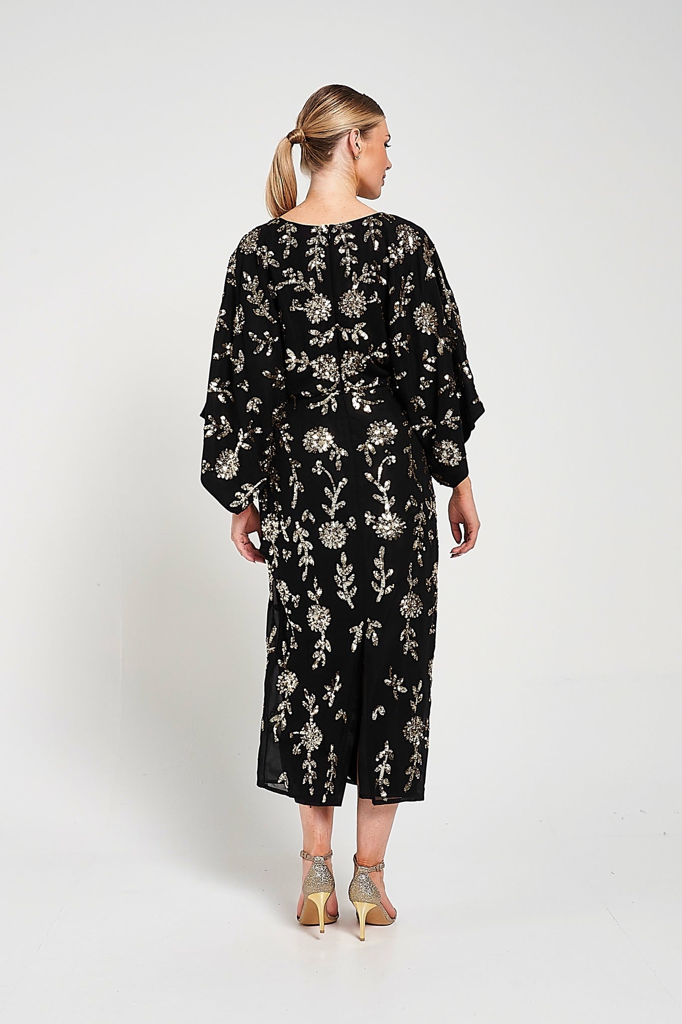 Melantha Black Floral Embellished Midaxi Dress