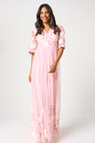 Merida Pink Floral Embroidered Maxi Dress 
