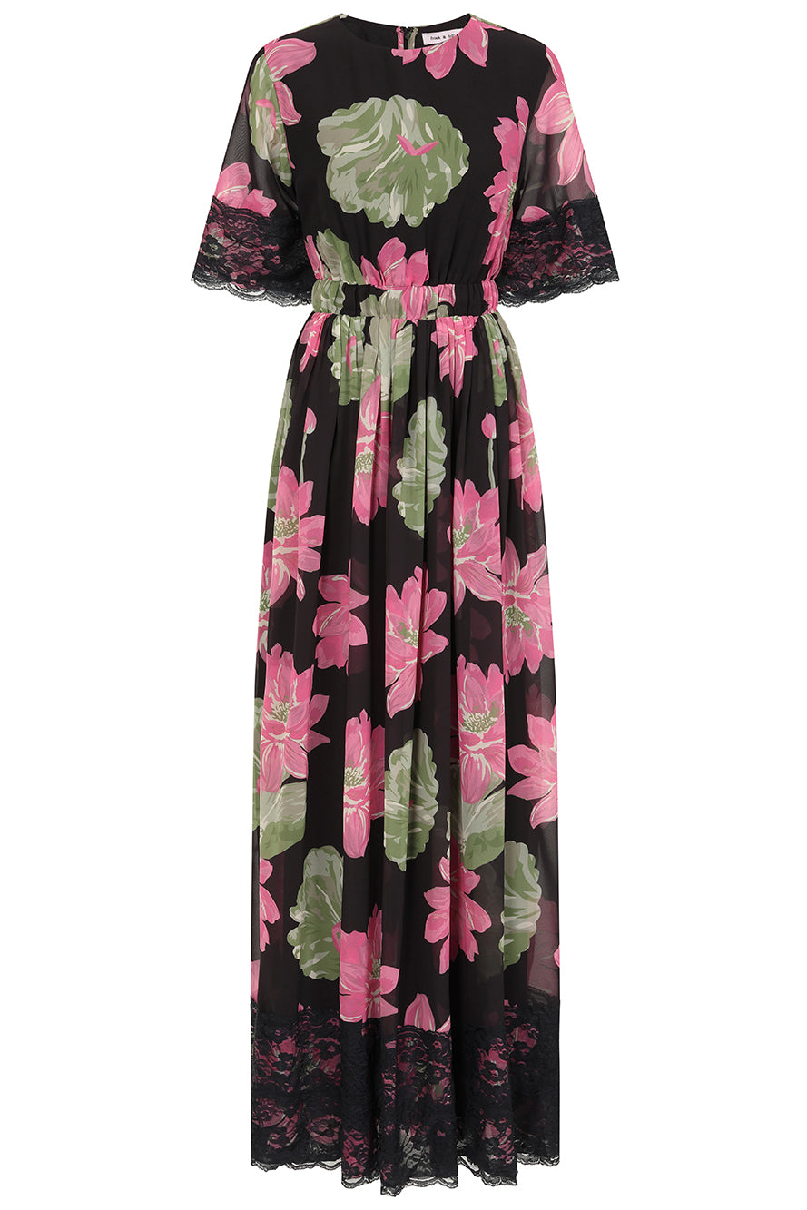 Milena Black Floral Print Maxi Dress