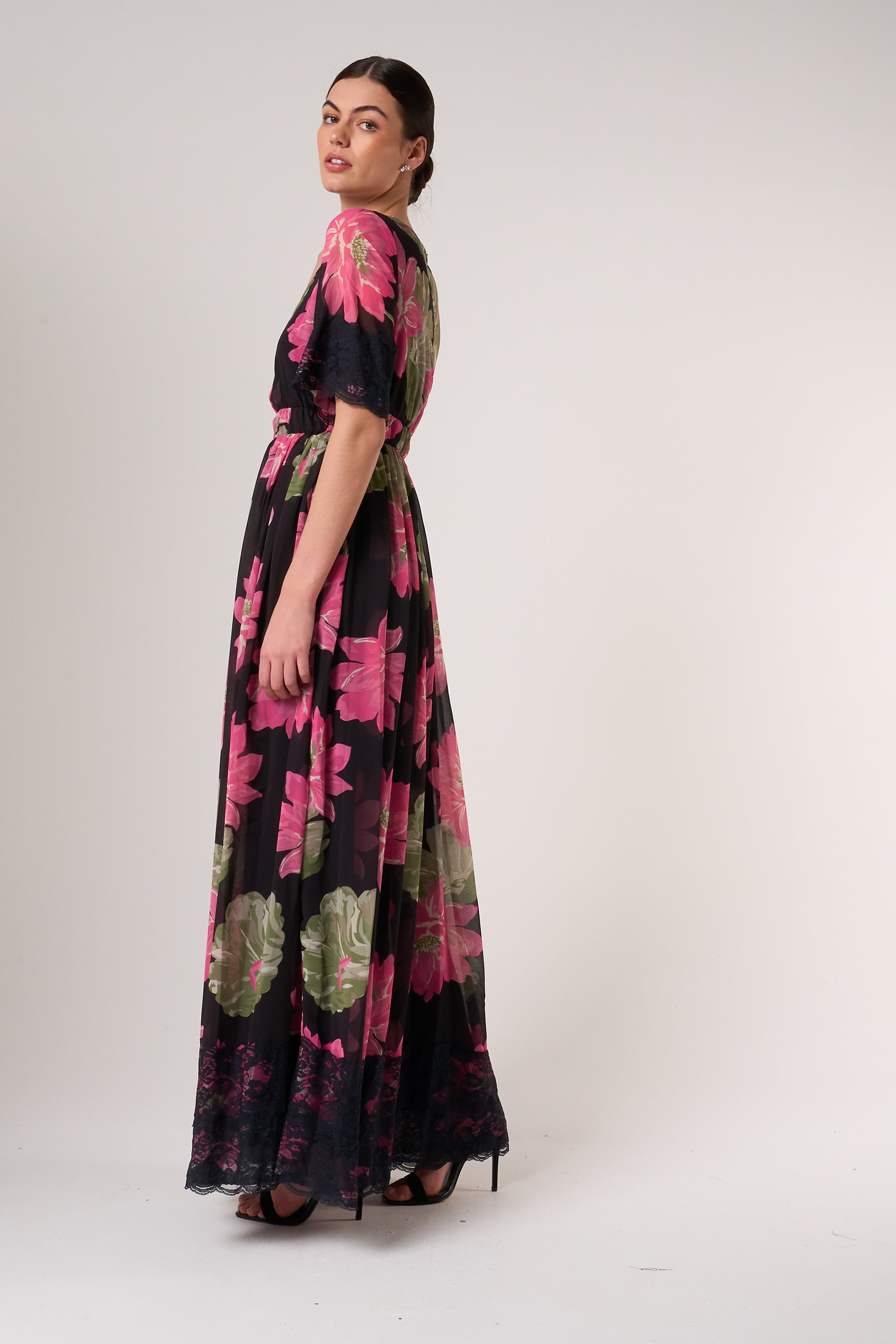 Milena Black Floral Print Maxi Dress