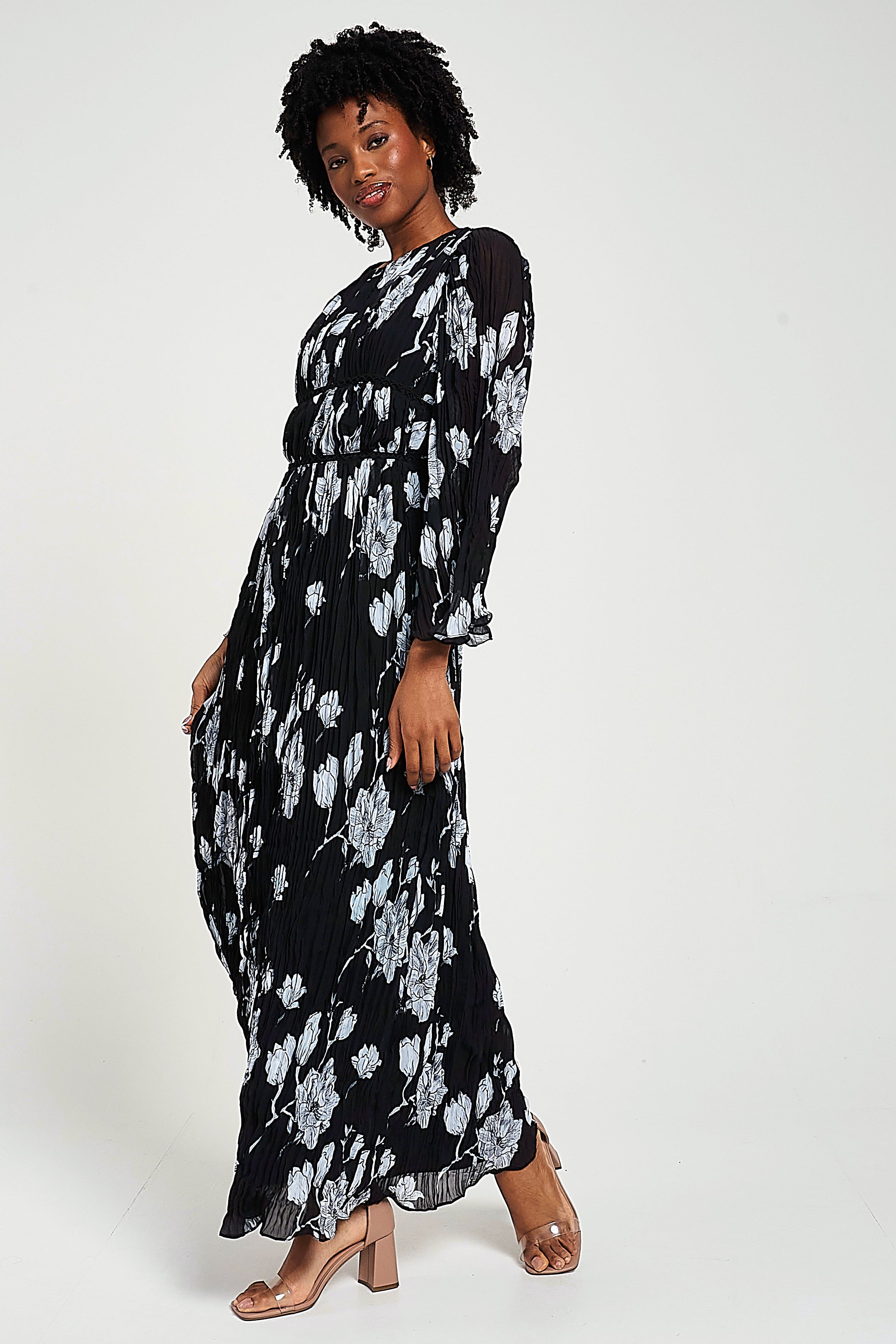 Mira Black Floral Print Maxi Dress