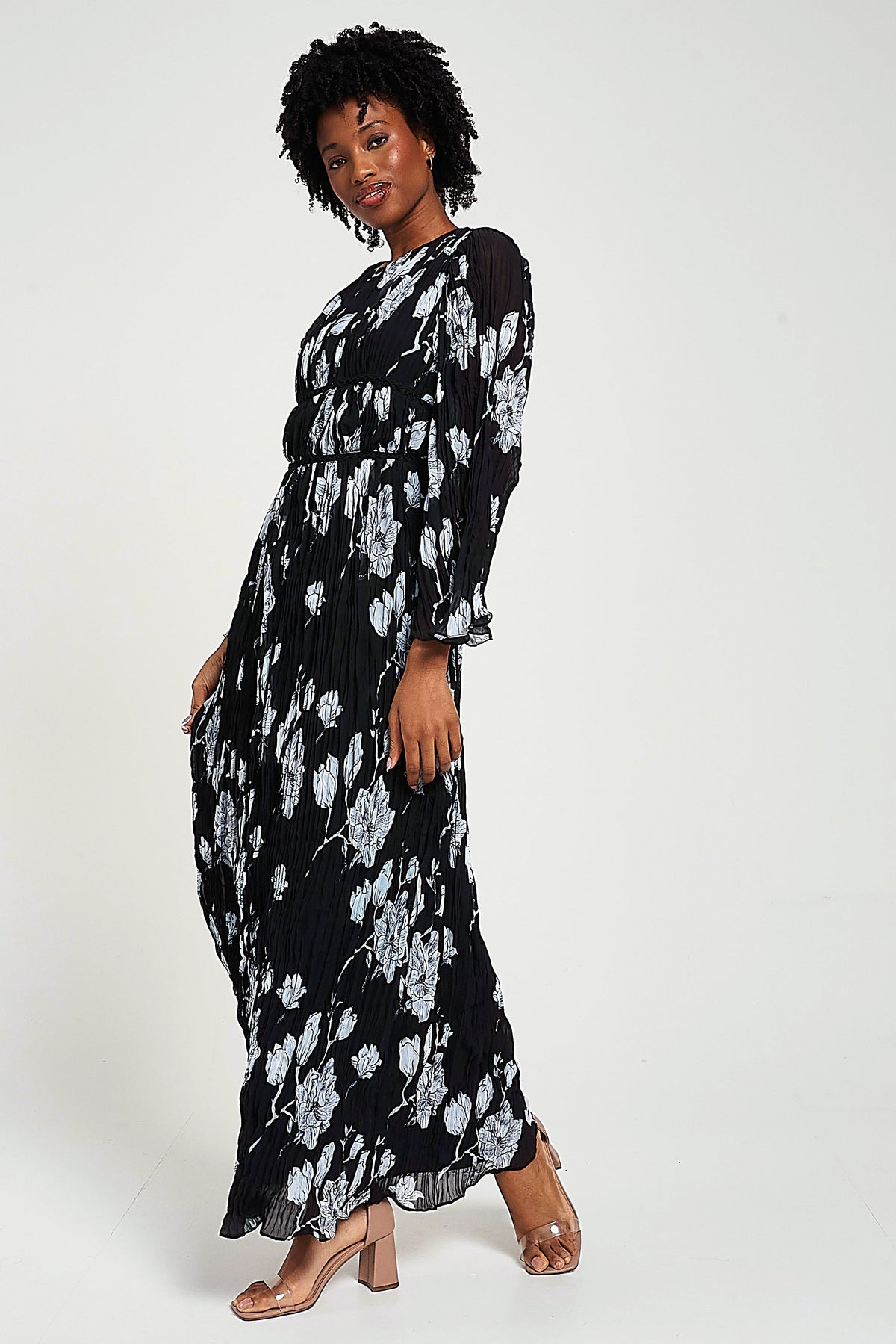 Mira Black Floral Print Maxi Dress