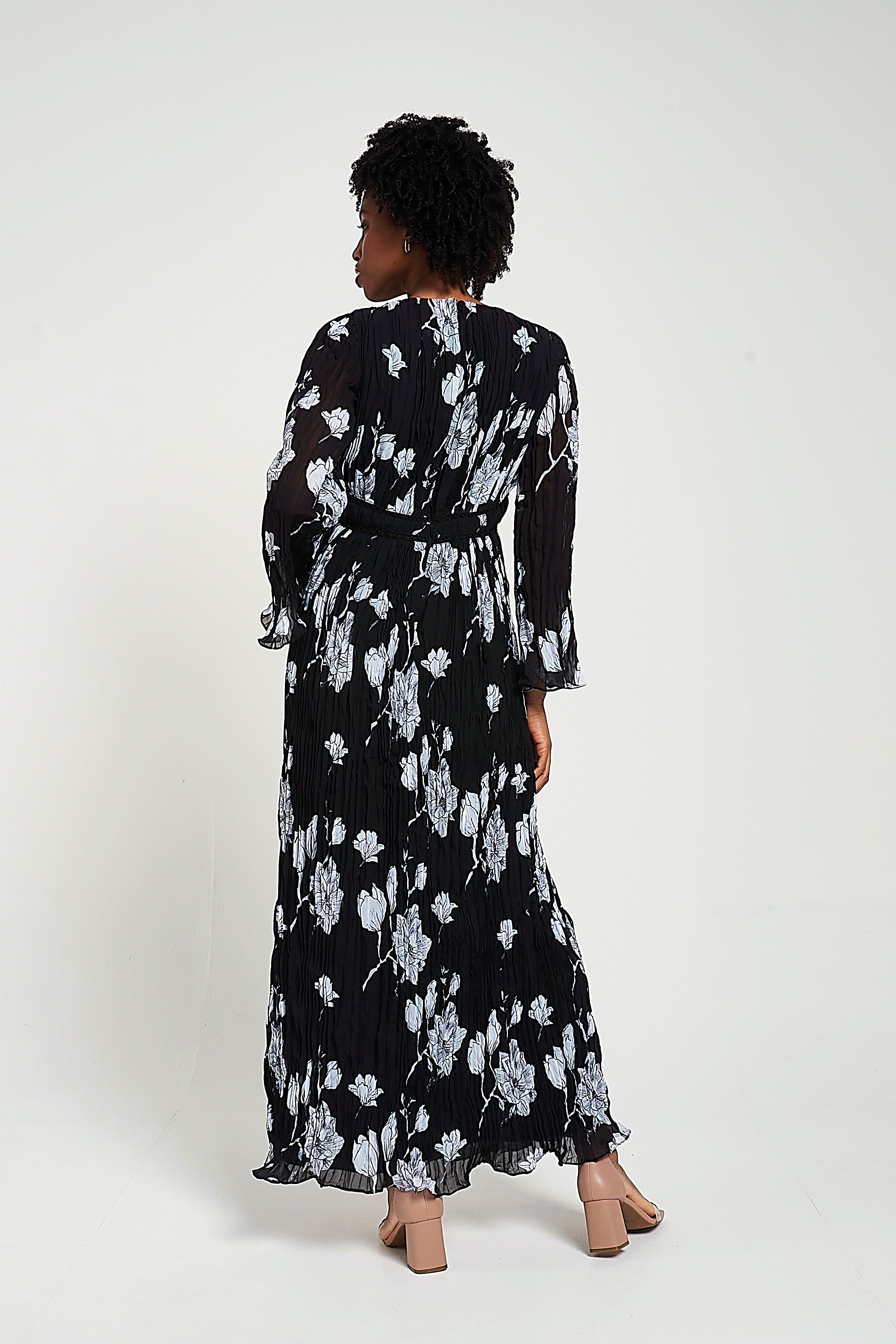 Mira Black Floral Print Maxi Dress
