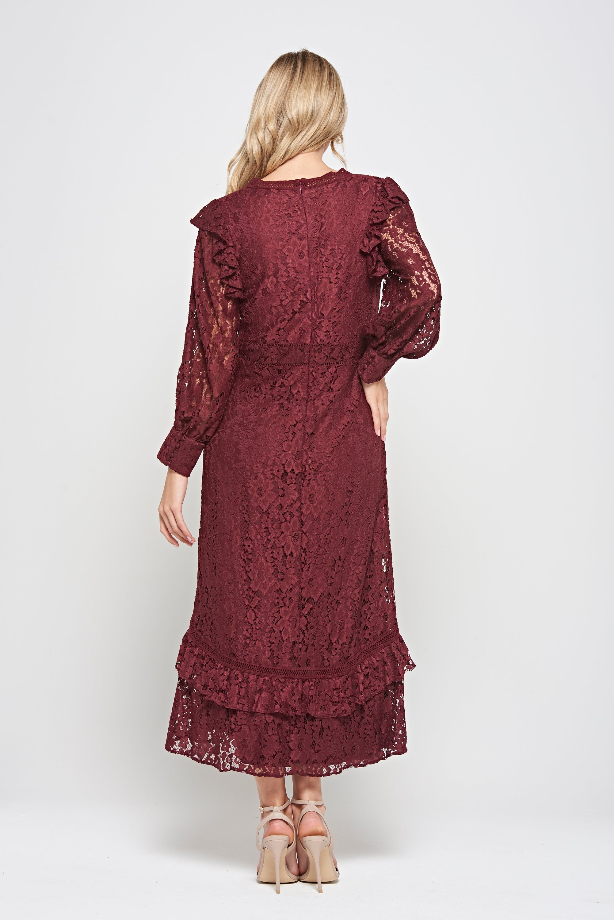 Moira Burgundy Lace Midaxi Dress