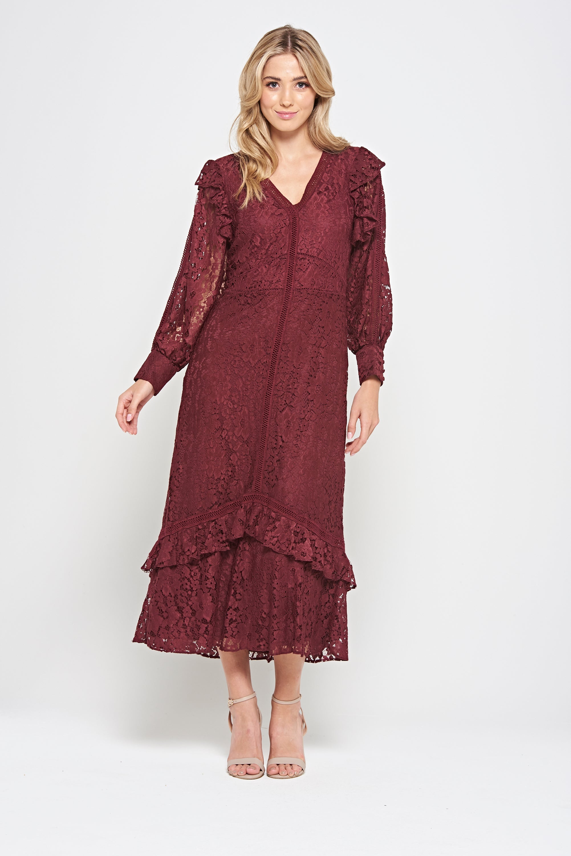 Moira Burgundy Lace Midaxi Dress