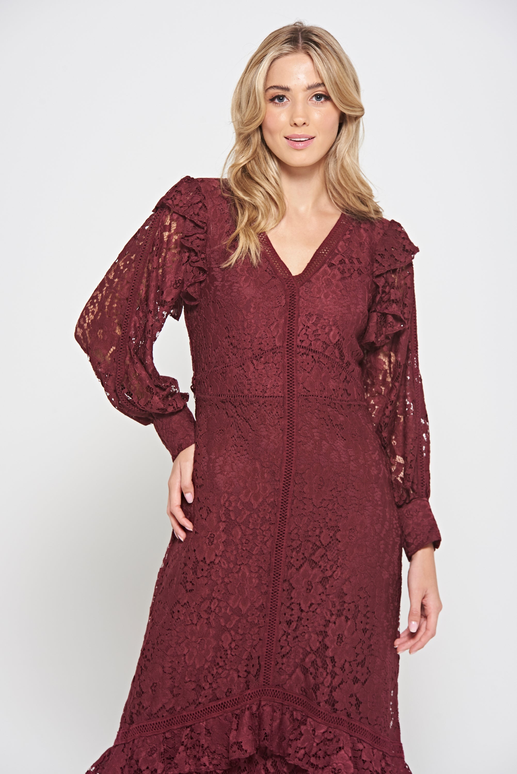 Moira Burgundy Lace Midaxi Dress