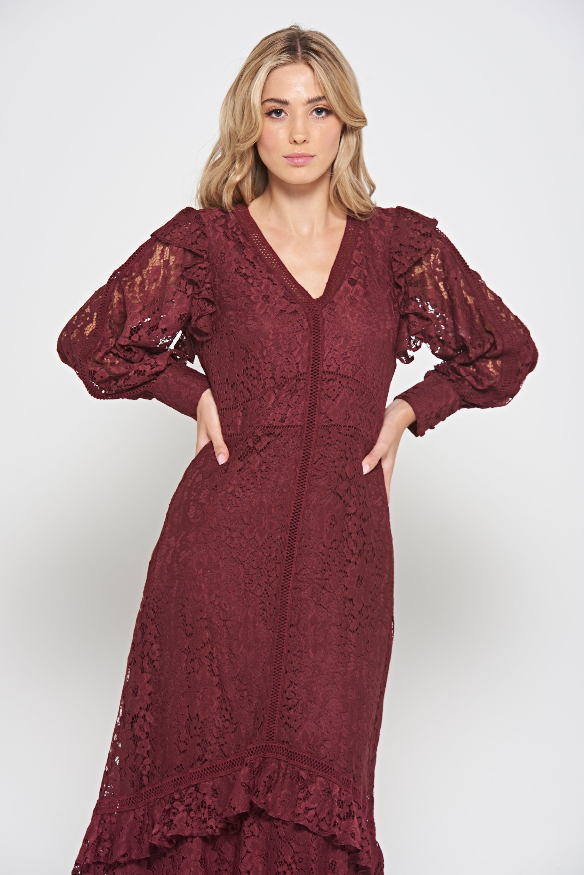 Moira Burgundy Lace Midaxi Dress