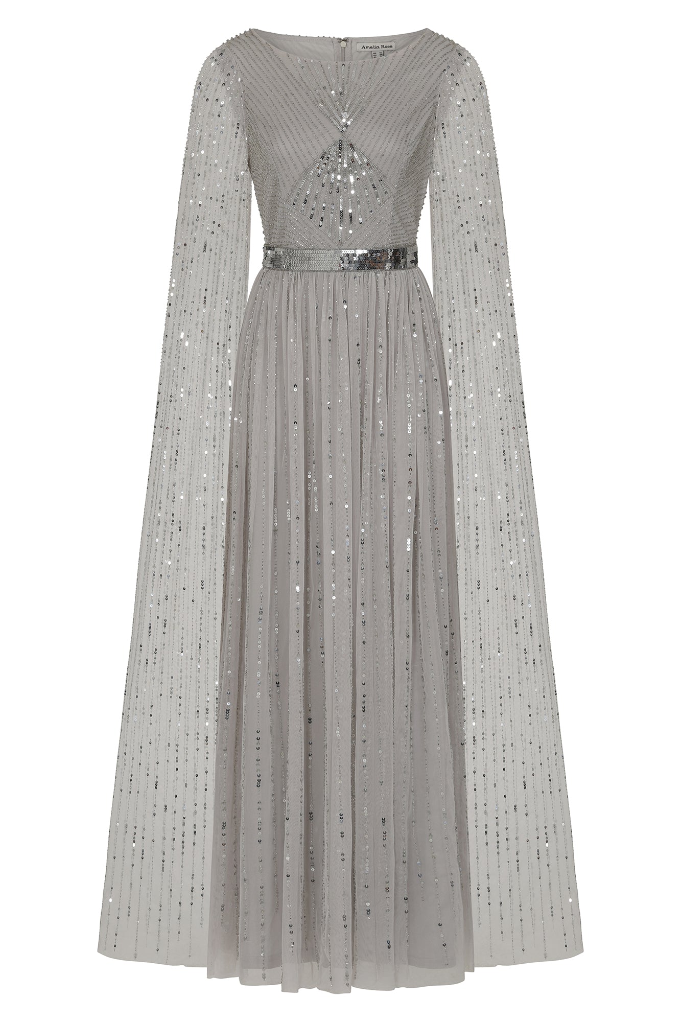 Morgan Grey Sequin Cape Sleeve Maxi Dress