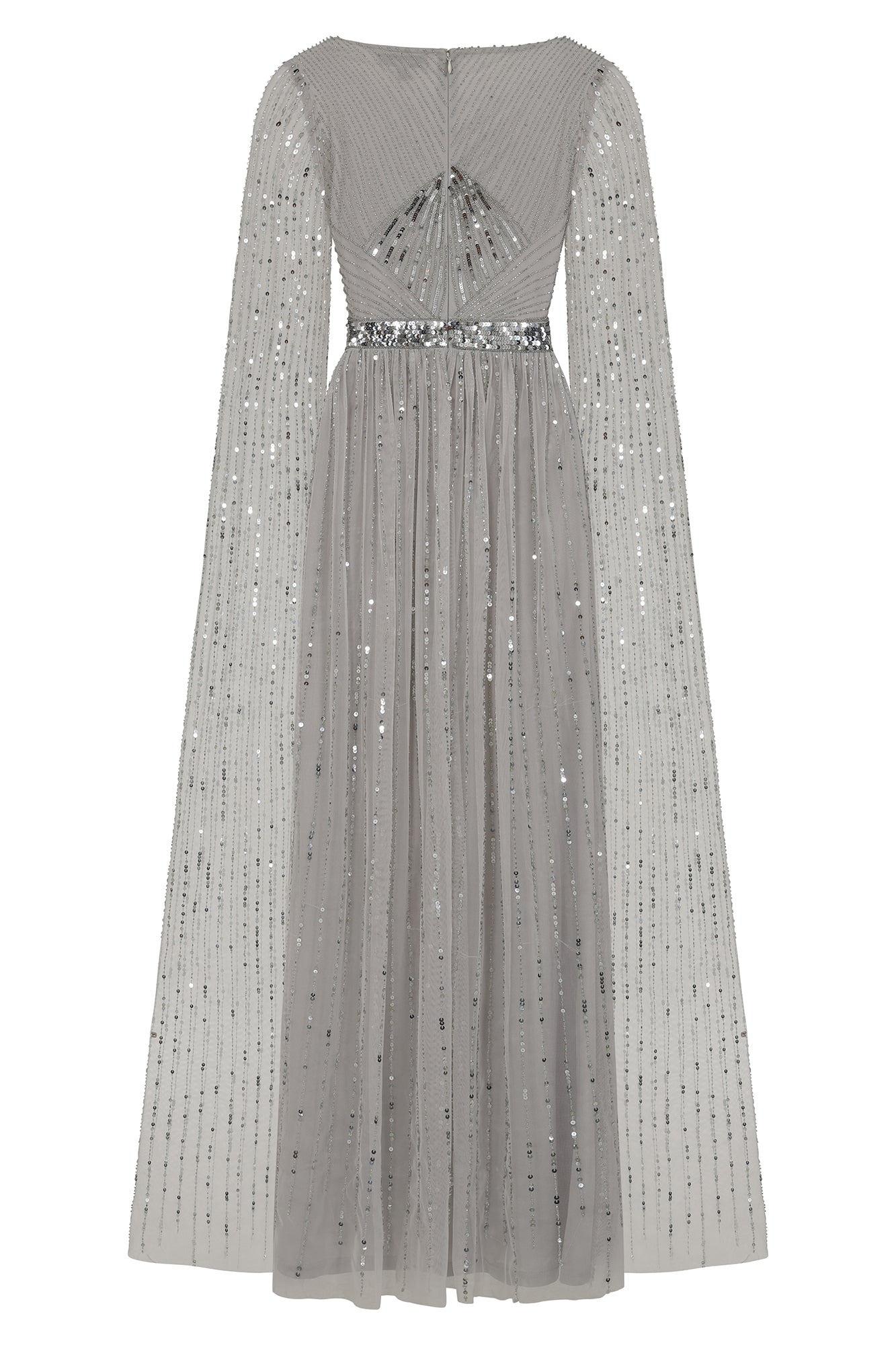 Morgan Grey Sequin Cape Sleeve Maxi Dress