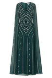 Myrtha Green Embellished Cape Sleeve Maxi Dress