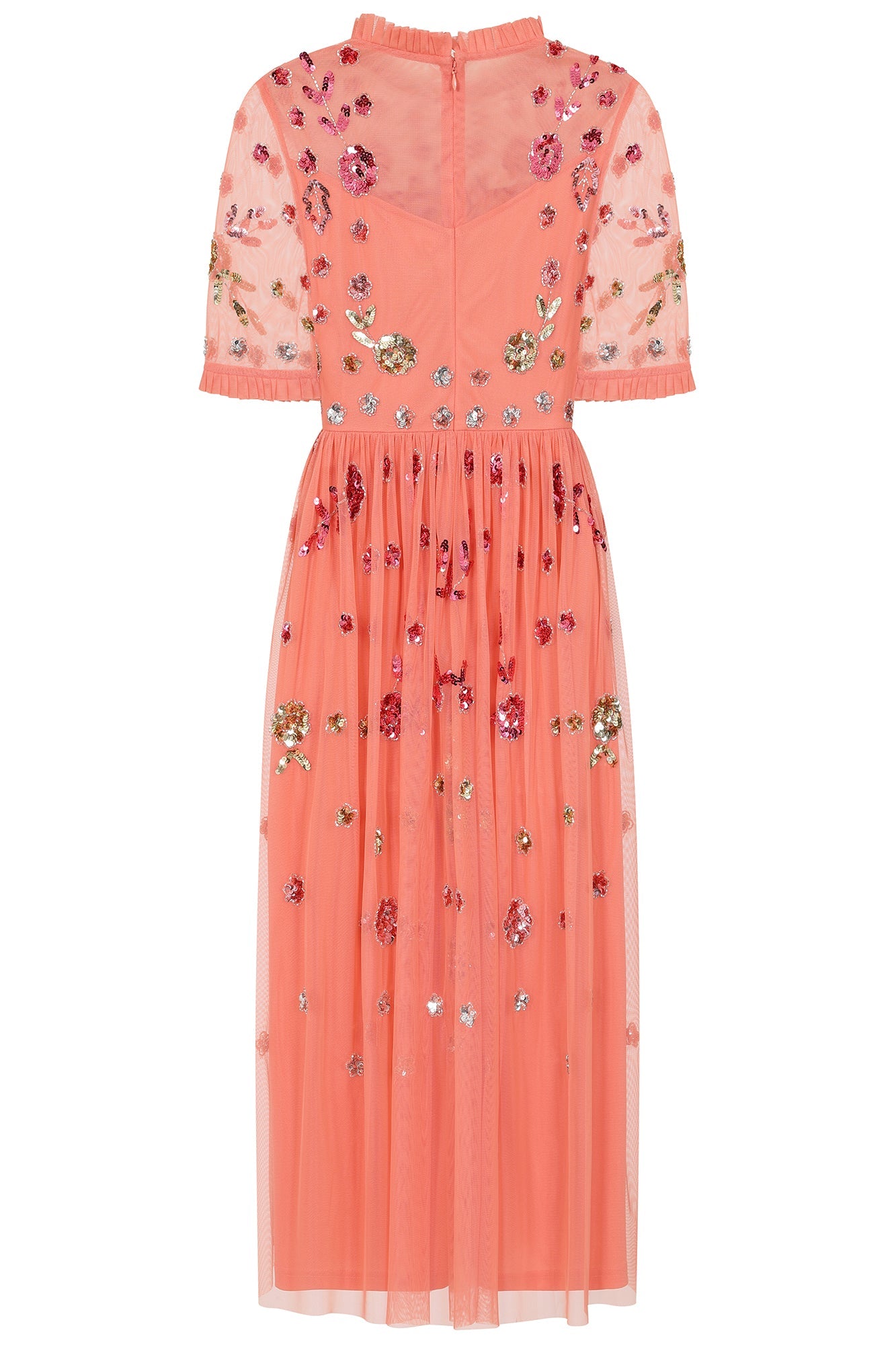 Myrtle Coral Floral Embellished Midi Dress 