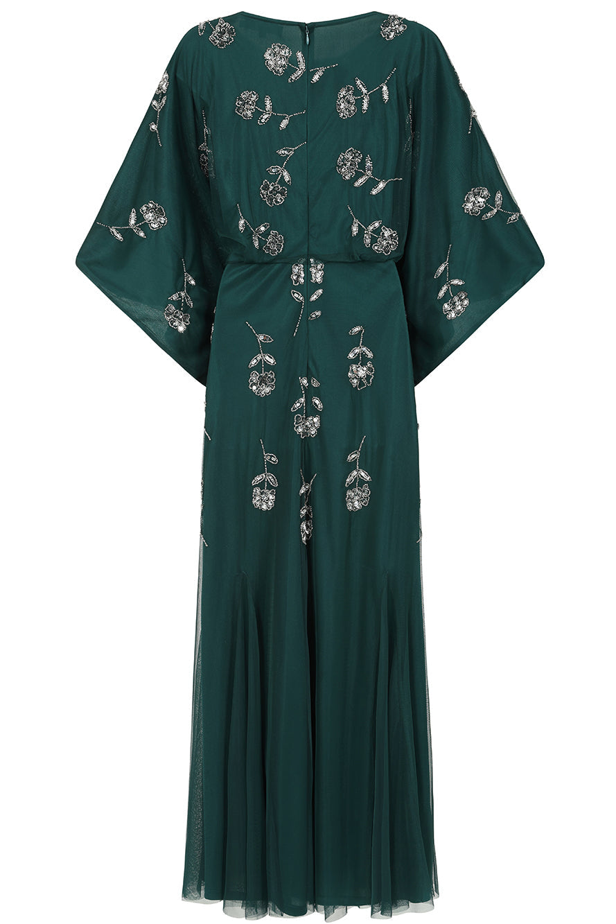 Naida Rainforest Green Embellished Maxi Dress