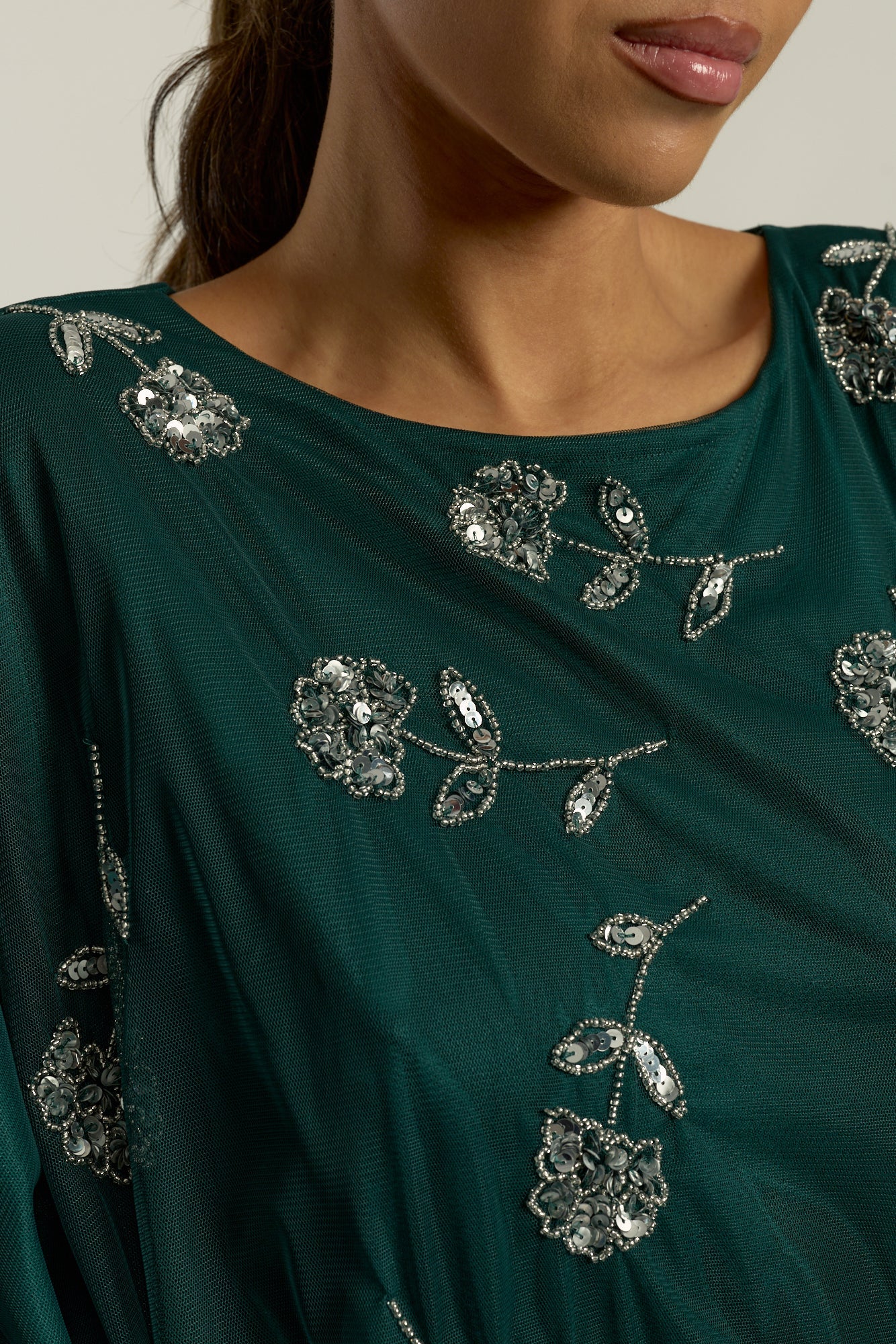 Naida Rainforest Green Embellished Maxi Dress