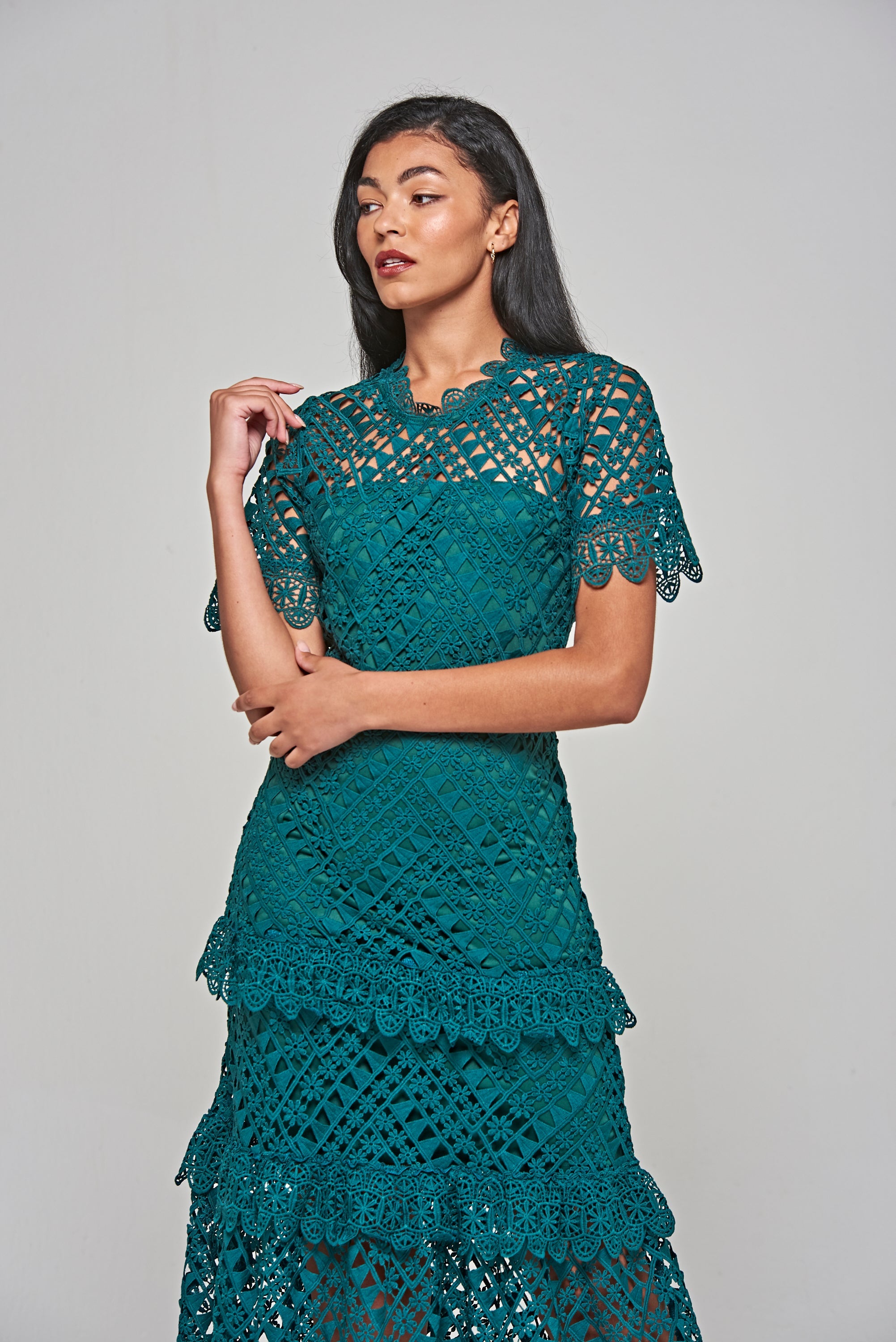 Narelle Crochet Lace Midaxi Dress - Alpine Green