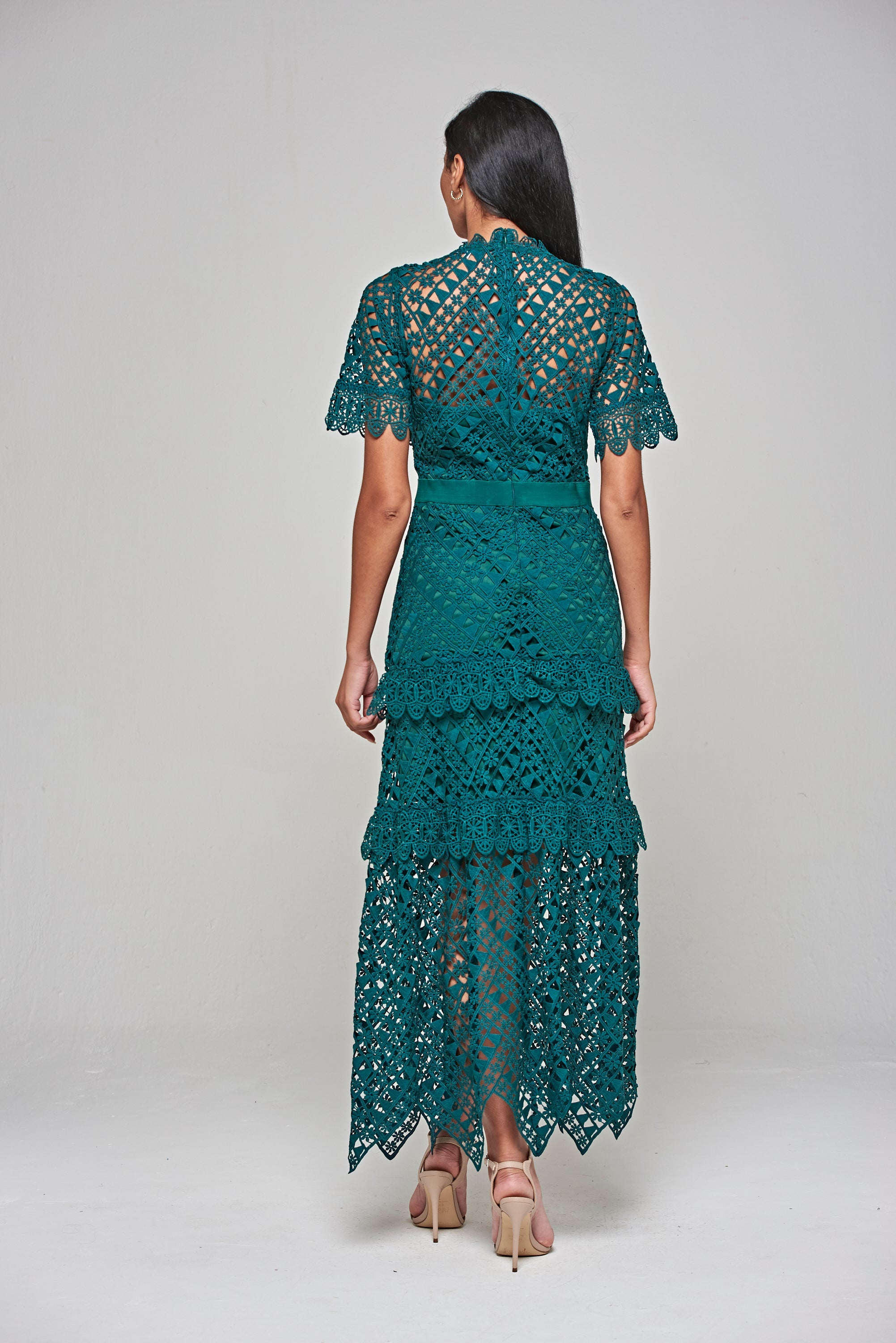 Narelle Crochet Lace Midaxi Dress - Alpine Green