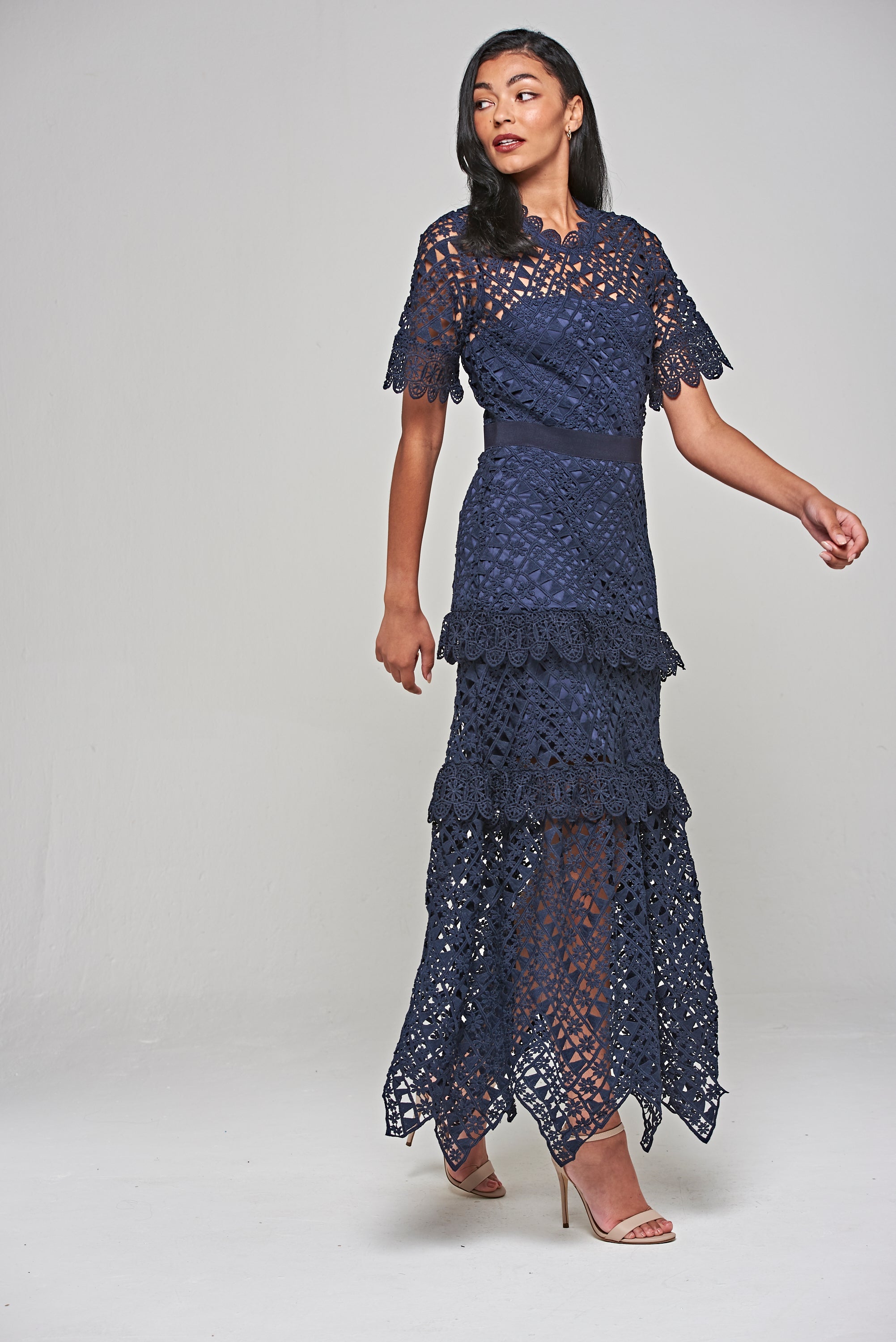 Narelle Crochet Lace Midaxi Dress - Navy