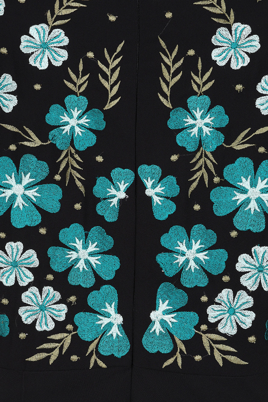 Nera Black Floral Embroidered Midi Dress