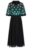 Nera Black Floral Embroidered Midi Dress