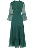 Nerina Tiered Midi Dress with Lace Panels - Alpine Green