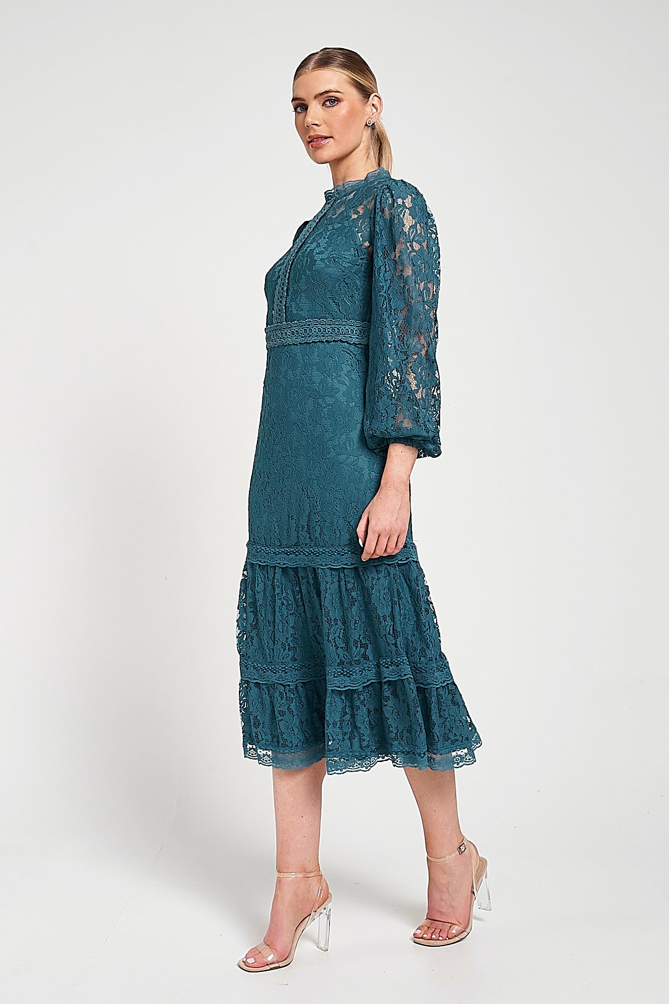 Nerine Teal Lace Midi Dress