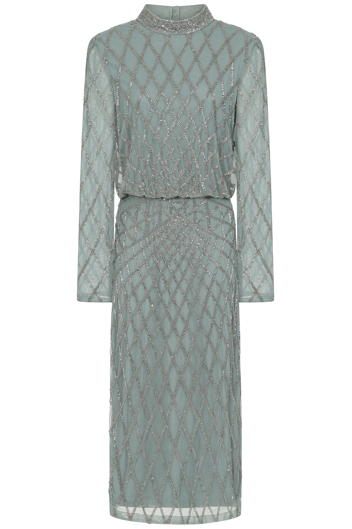 Nina Sage Green Embellished Midi Dress